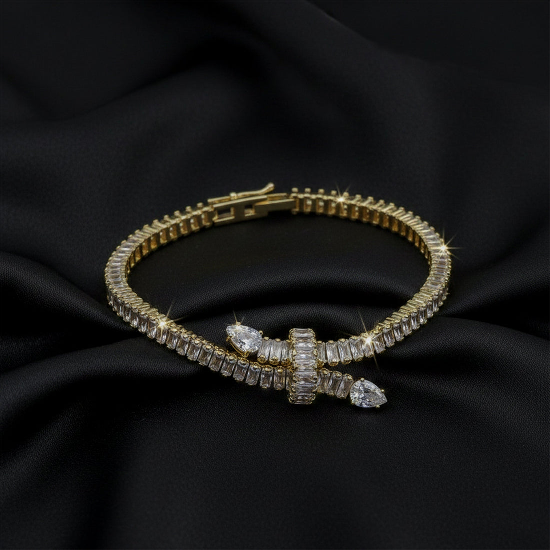 Gold Baguette Bow Tennis Bracelet for women - Finora Jewels