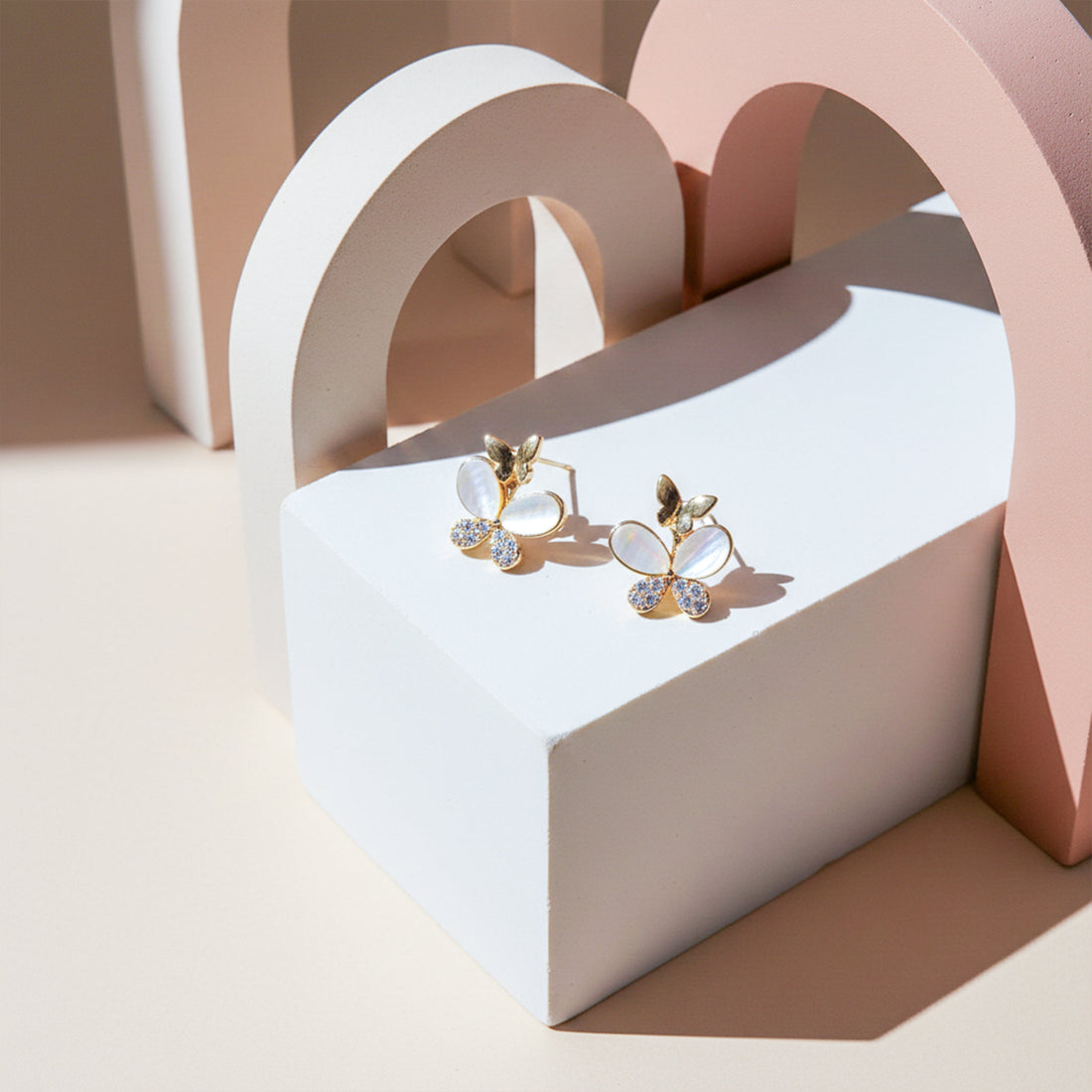 Gold-Toned Papillon Bloom Studs GWE -109
