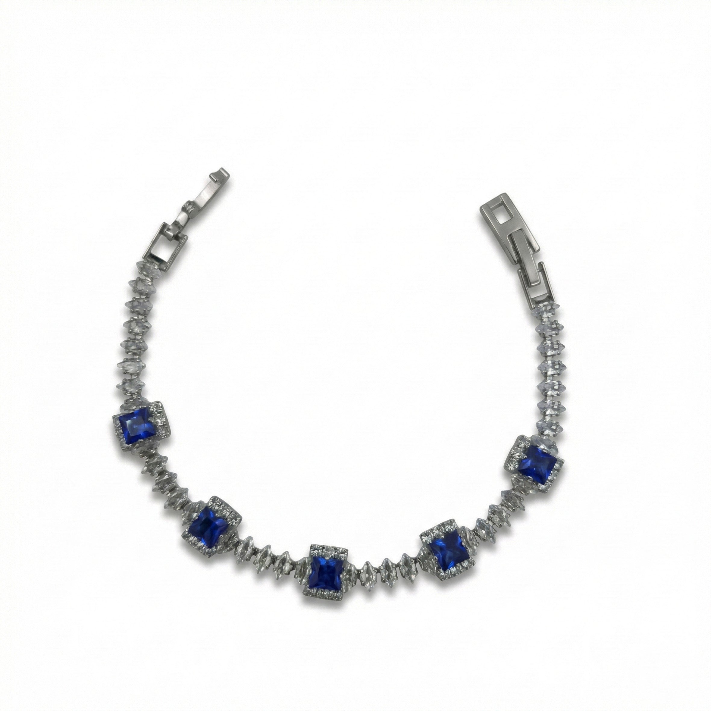 Women Bracelet Blue Princess Halo Tennis Silver jewellery - Finora Jewels