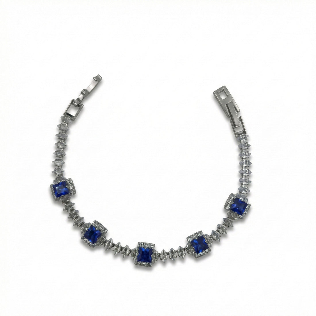 Women Bracelet Blue Princess Halo Tennis Silver jewellery - Finora Jewels