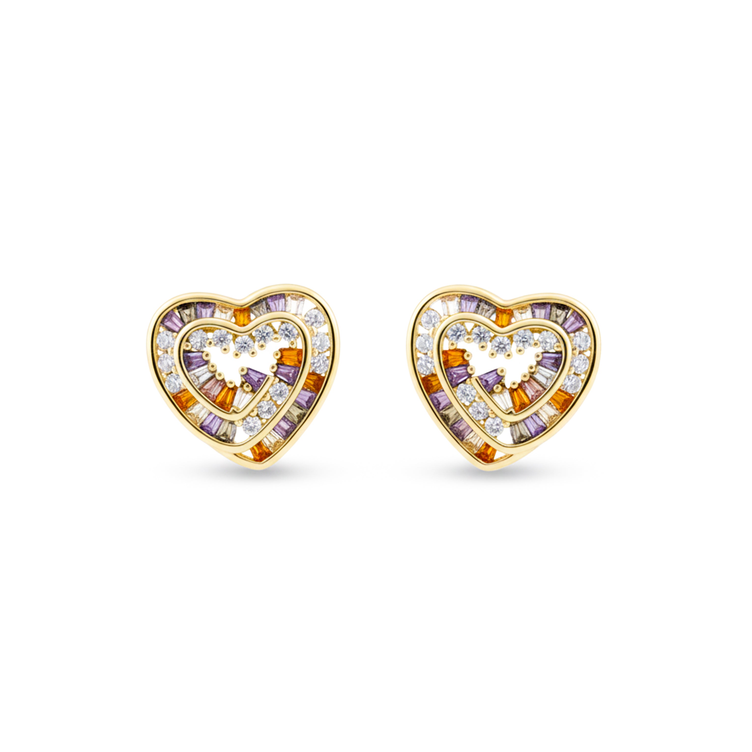 Multicolo Heart Stud Stud Earrings for women in Gold - Finora Jewels