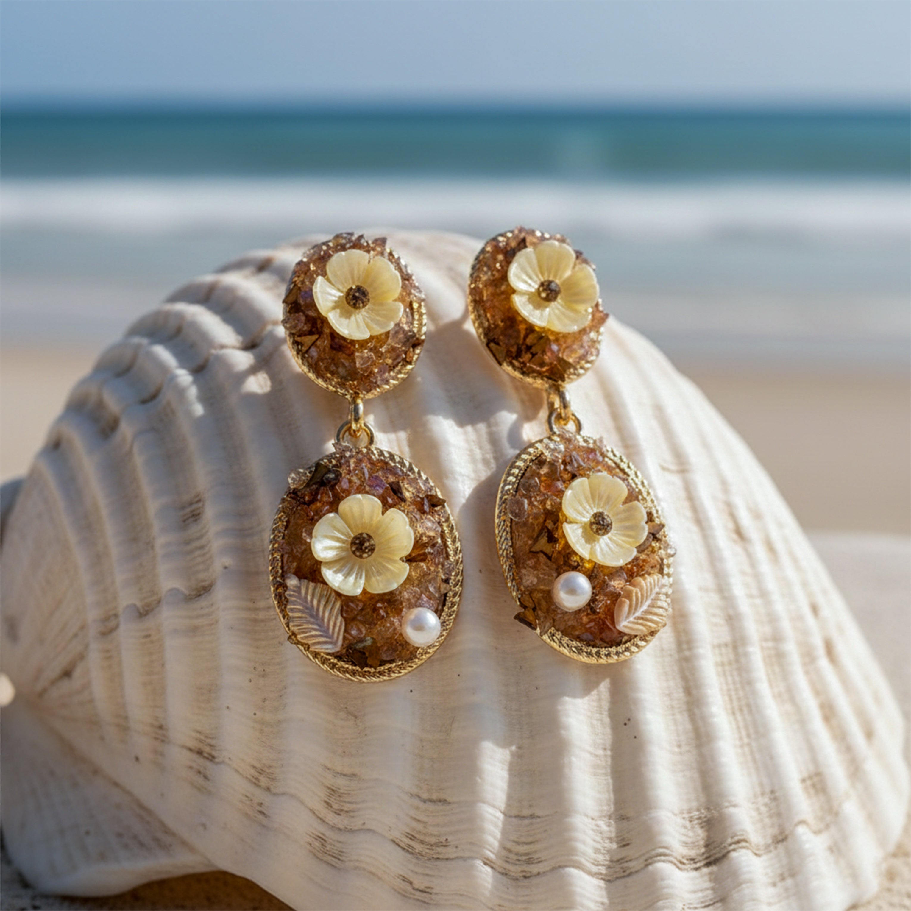 Gold Floral Drop Earrings for women - Finora Jewels