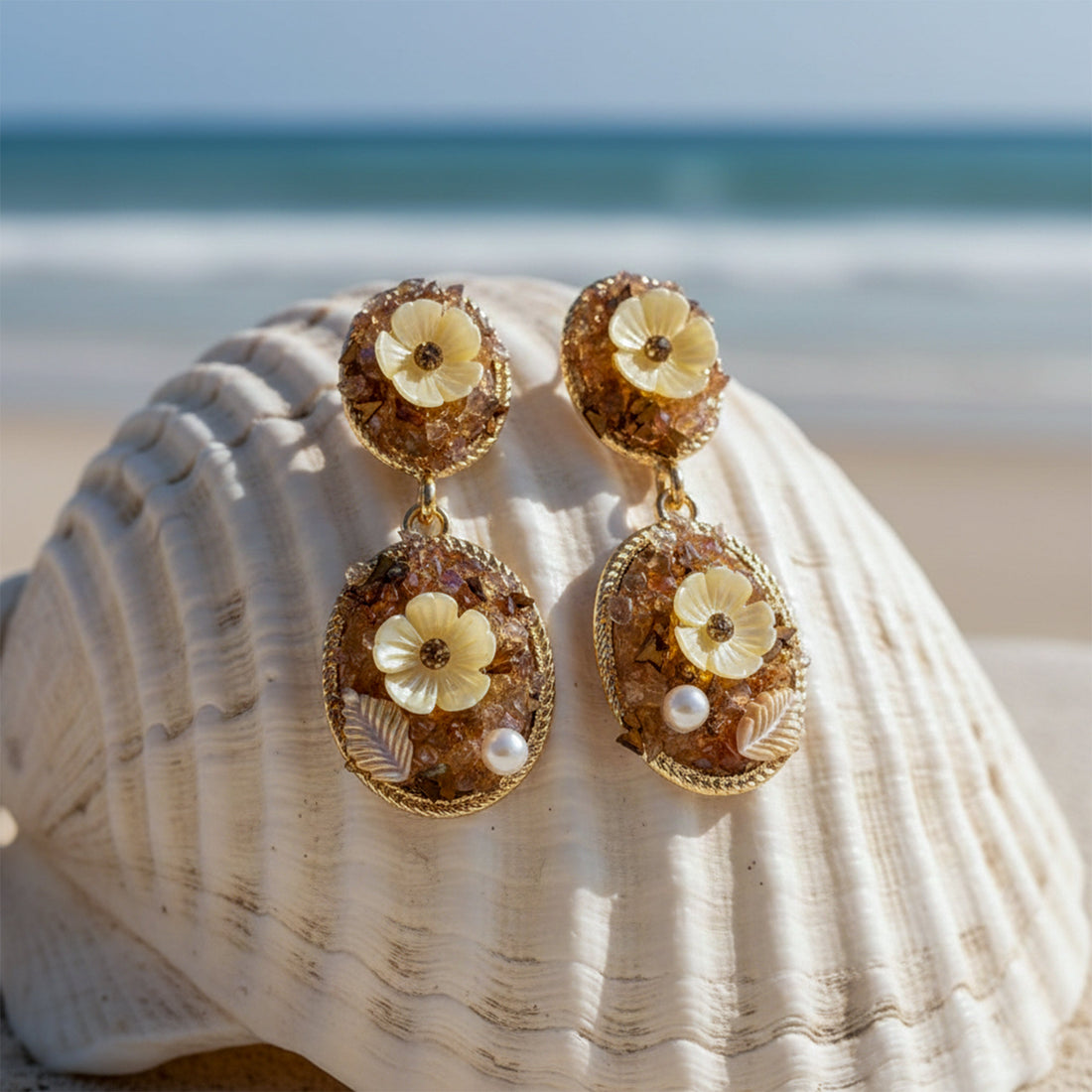 Gold Floral Drop Earrings for women - Finora Jewels