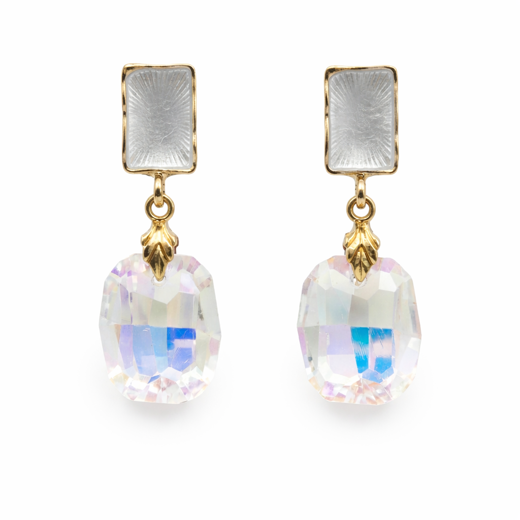 Women Stud Earrings Iridescent Crystal Drop Gold jewellery - Finora Jewels