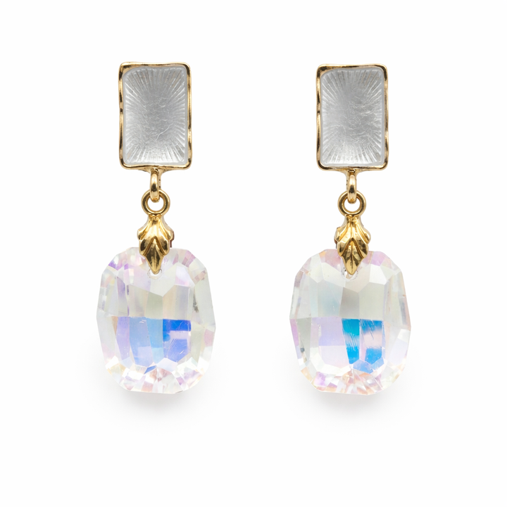 Iridescent Cubic Zirconia Dangle Ear Studs GWE -174