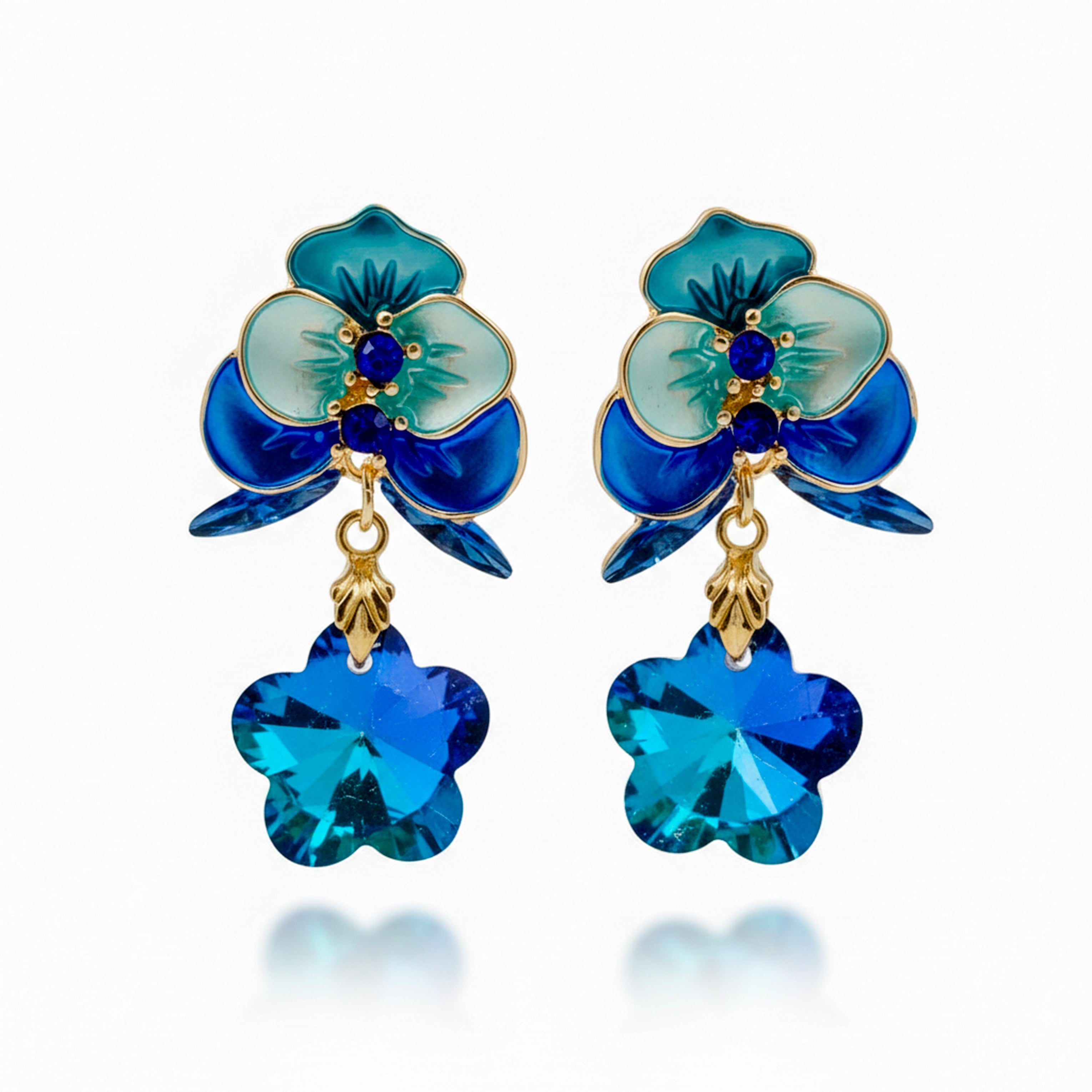 Gold Ocean Bloom Drop Earrings for women - Finora Jewels