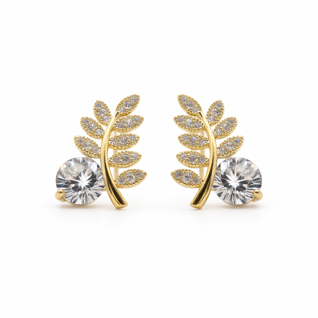 Gold-Toned Fern Sparkle Studs GWE -103