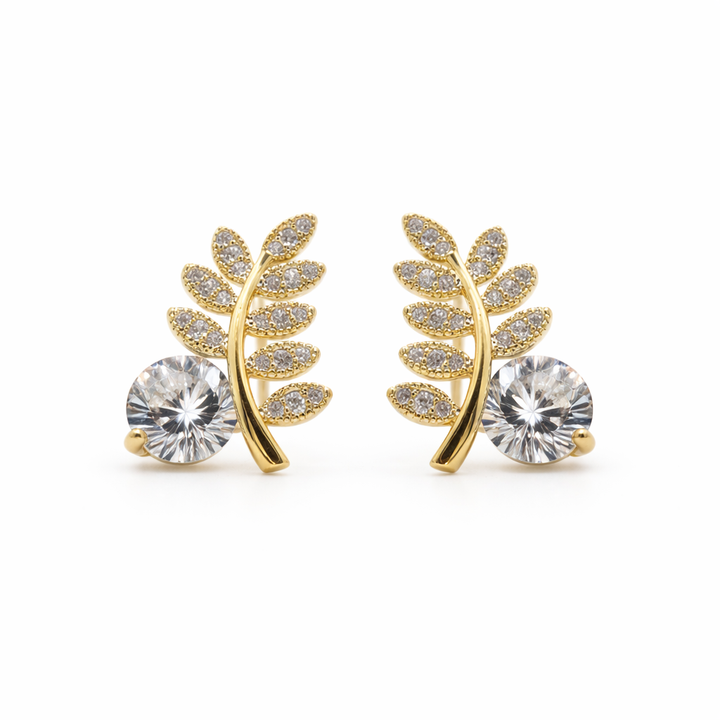 Gold-Toned Fern Sparkle Studs GWE -103