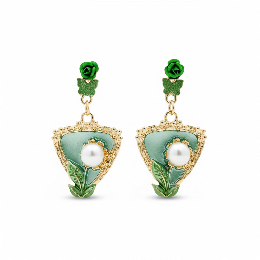 Verde Rosette Moti Dangle Ear Studs GWE -220