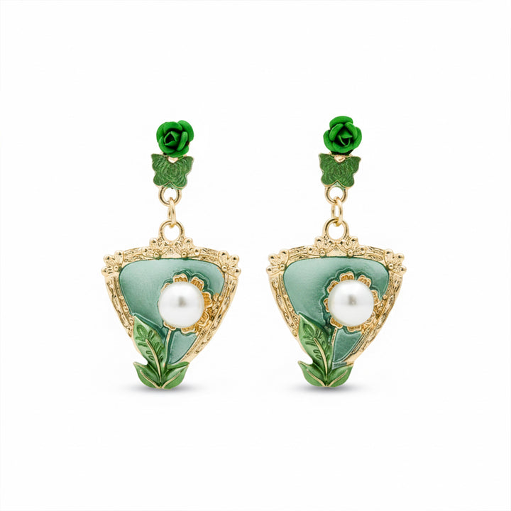 Verde Rosette Moti Dangle Ear Studs GWE -220