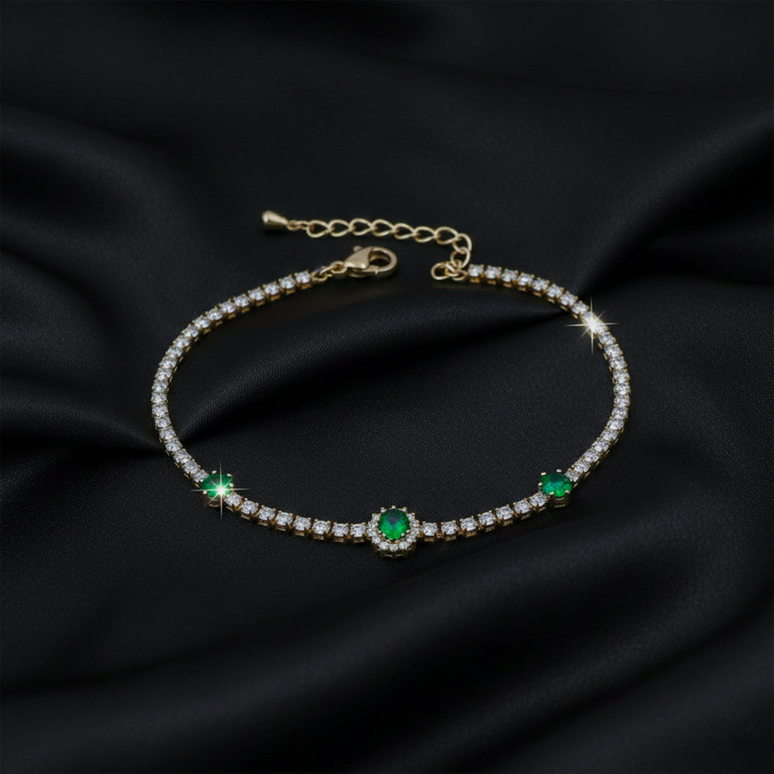 Women Bracelet Emerald Halo Tennis Gold jewellery - Finora Jewels
