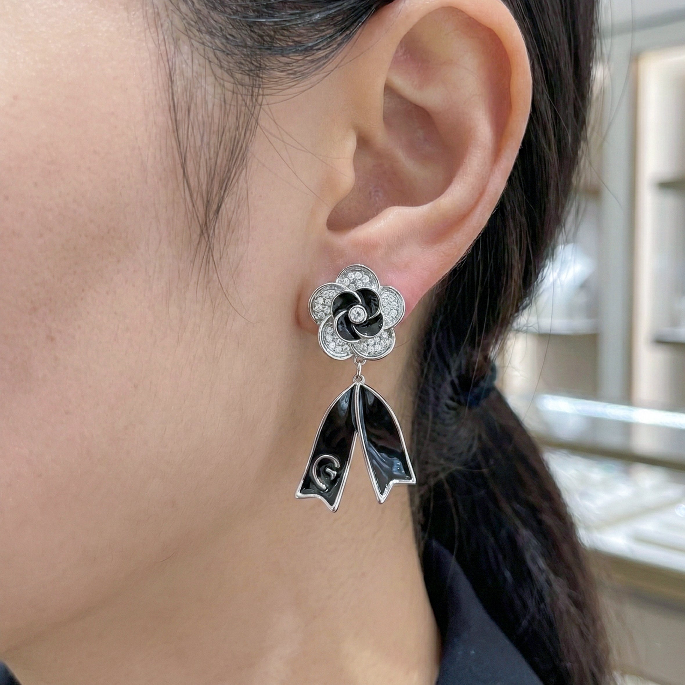 Onyx Bloom Drop Drop Earrings for women in Silver - Finora Jewels