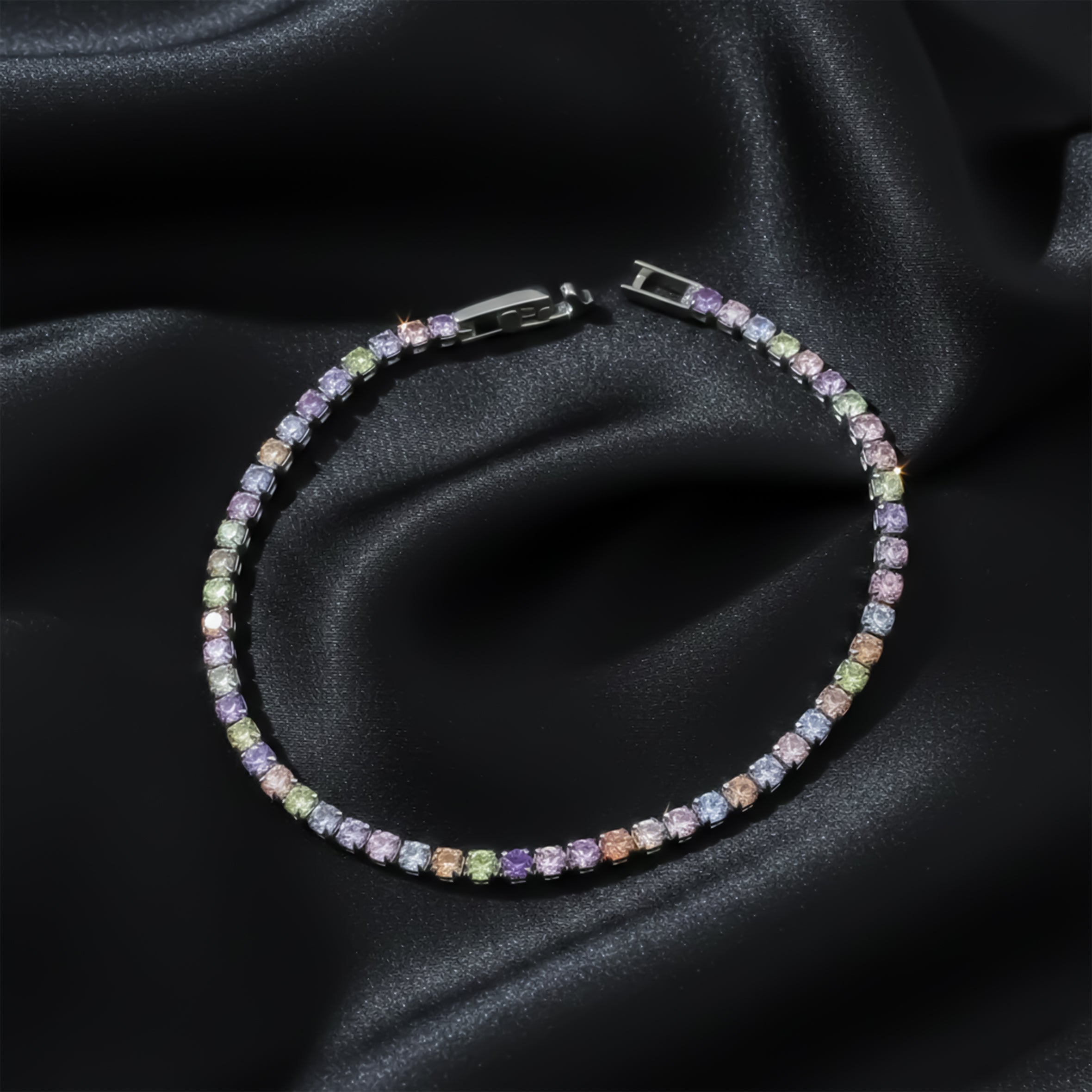 Silver Pastel Multi-Color Tennis Bracelet for women - Finora Jewels