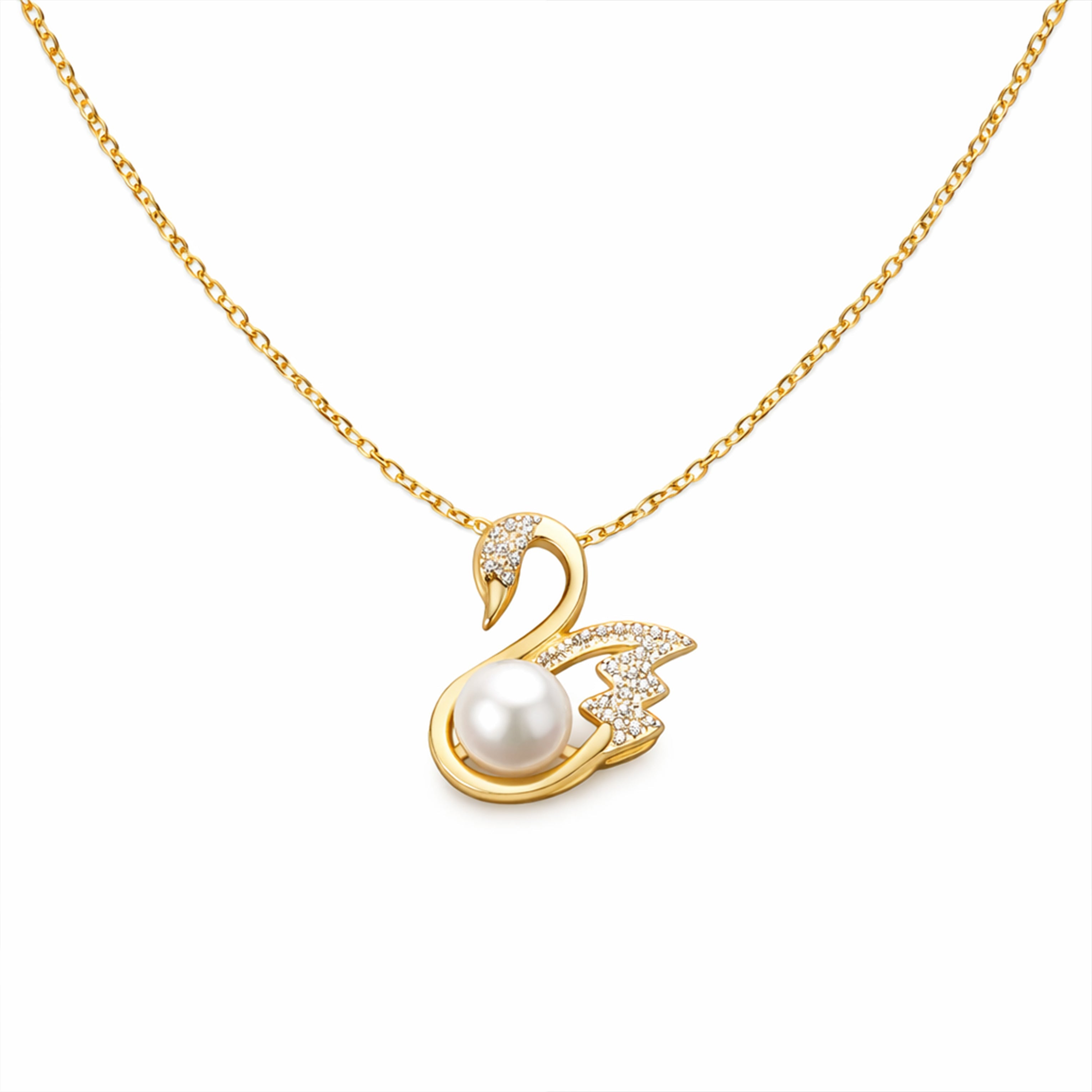 Gold-Toned Swan Moti Locket Link Set GWN -35