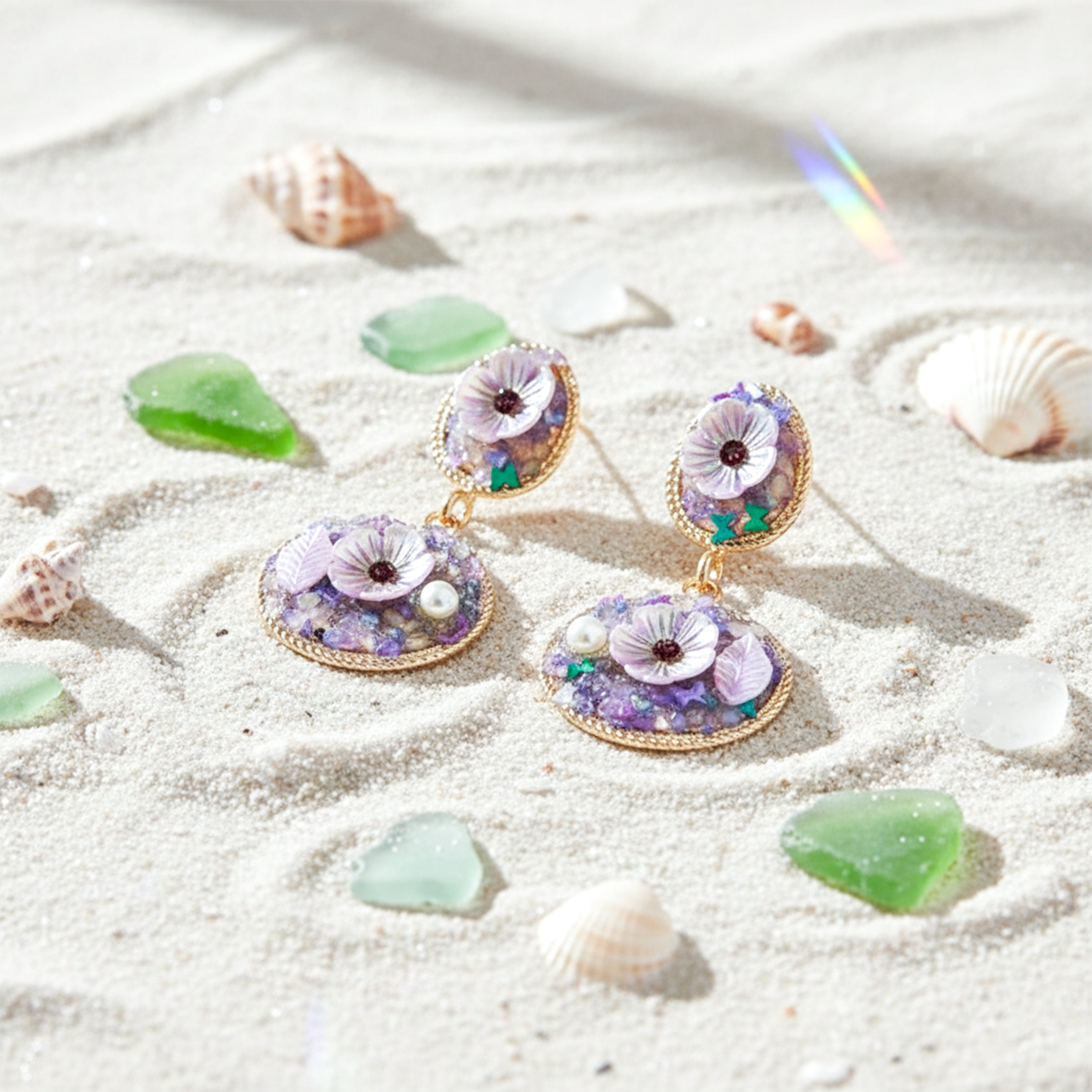 Women Stud Earrings Lavender Floral Stone Drop Gold jewellery - Finora Jewels