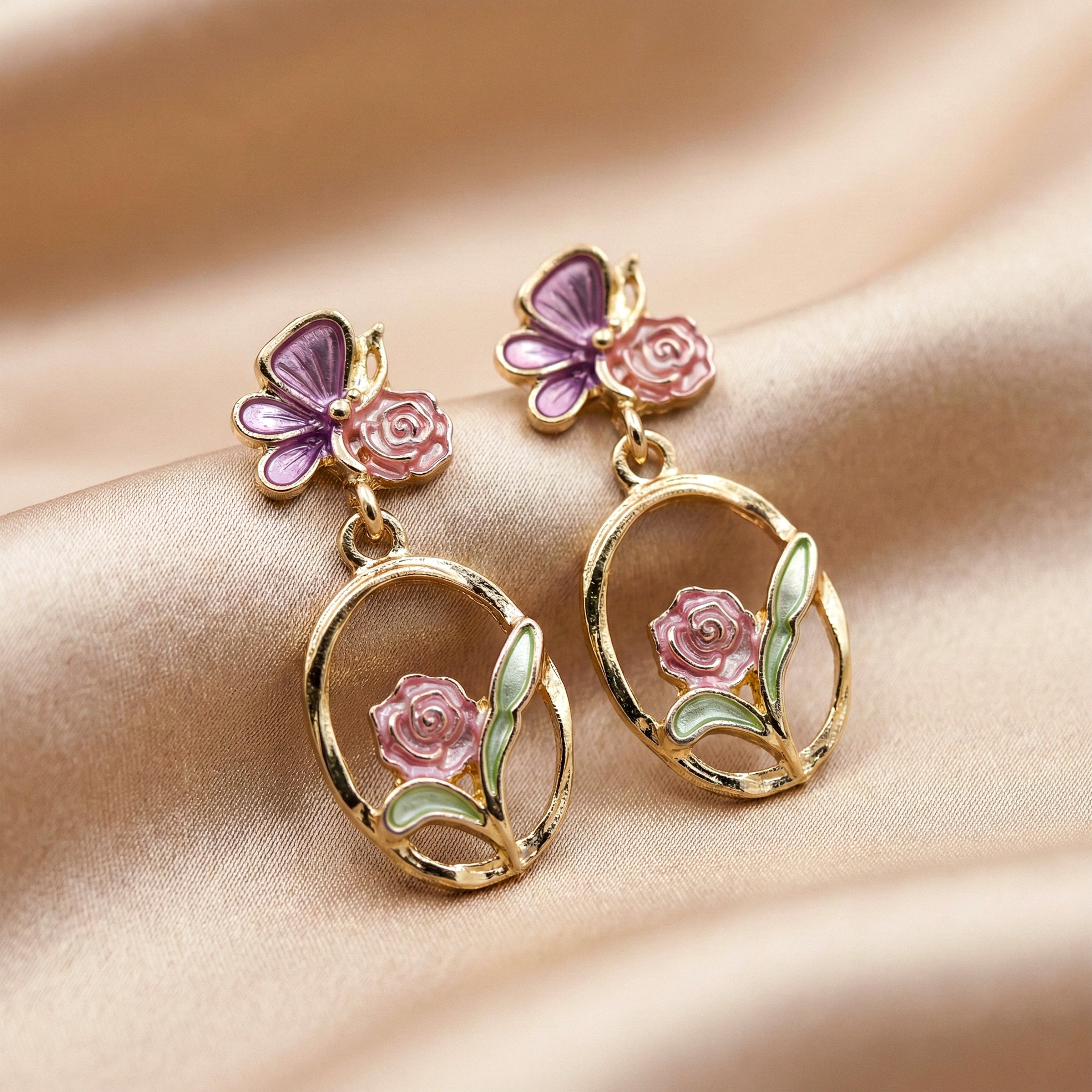Women Stud Earrings Butterfly & Floral Drop Gold jewellery - Finora Jewels