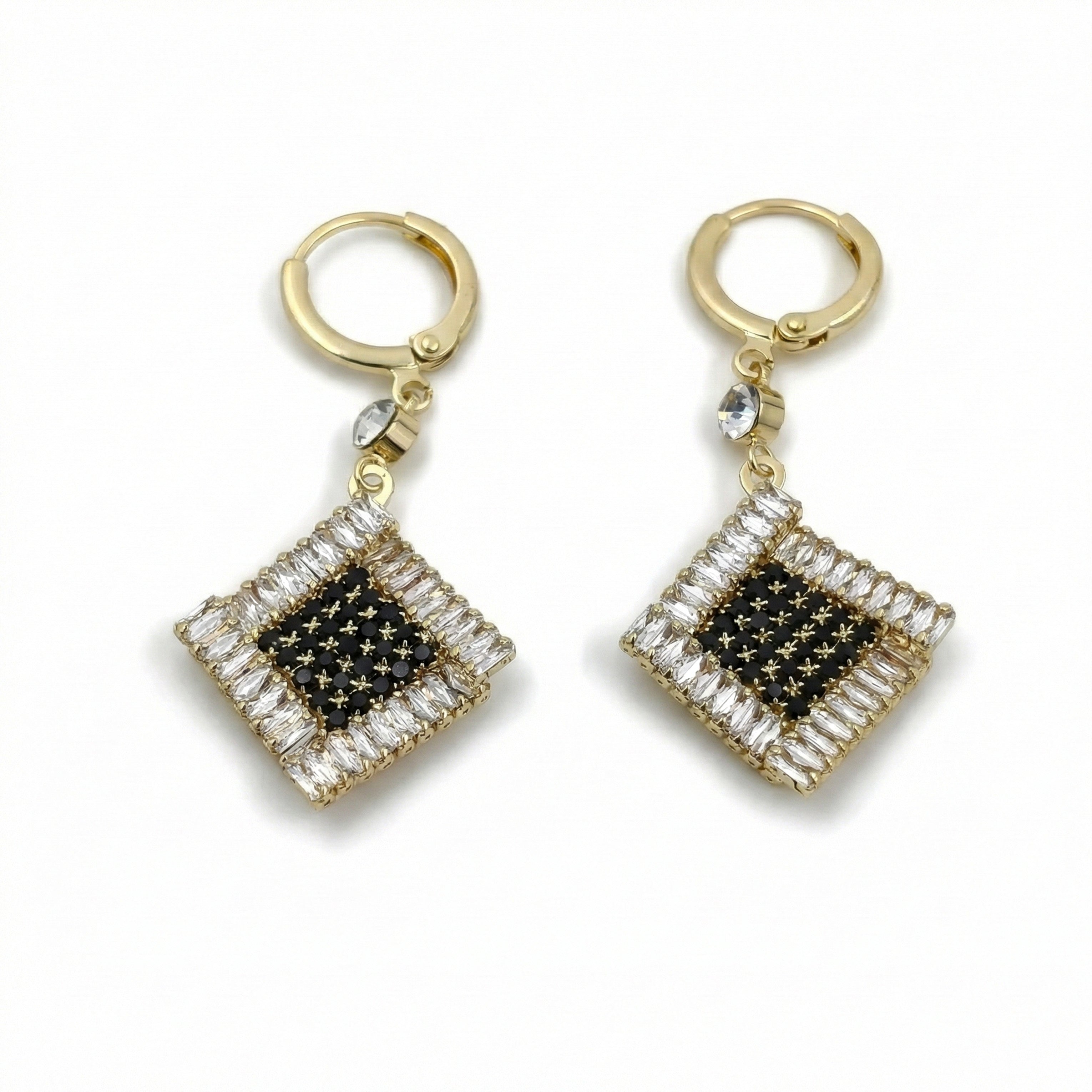 Women Drop Earrings Black & White Crystal Square Drop Gold jewellery - Finora Jewels