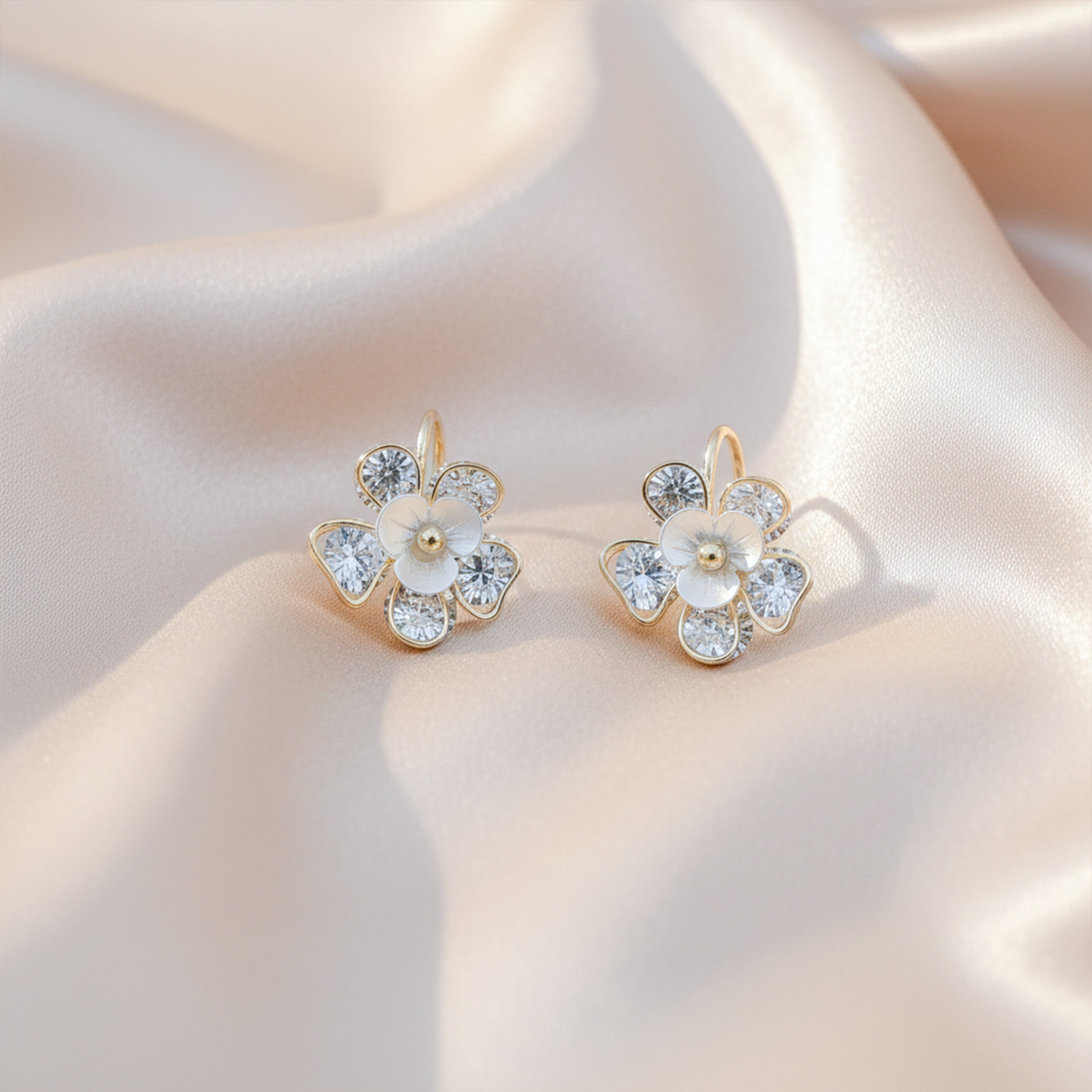 Bloom Crystal Floral Stud Earrings for women in Gold - Finora Jewels