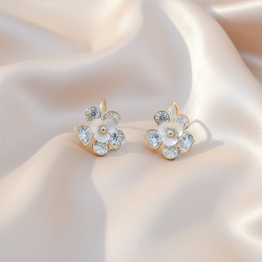Bloom Crystal Floral Stud Earrings for women in Gold - Finora Jewels