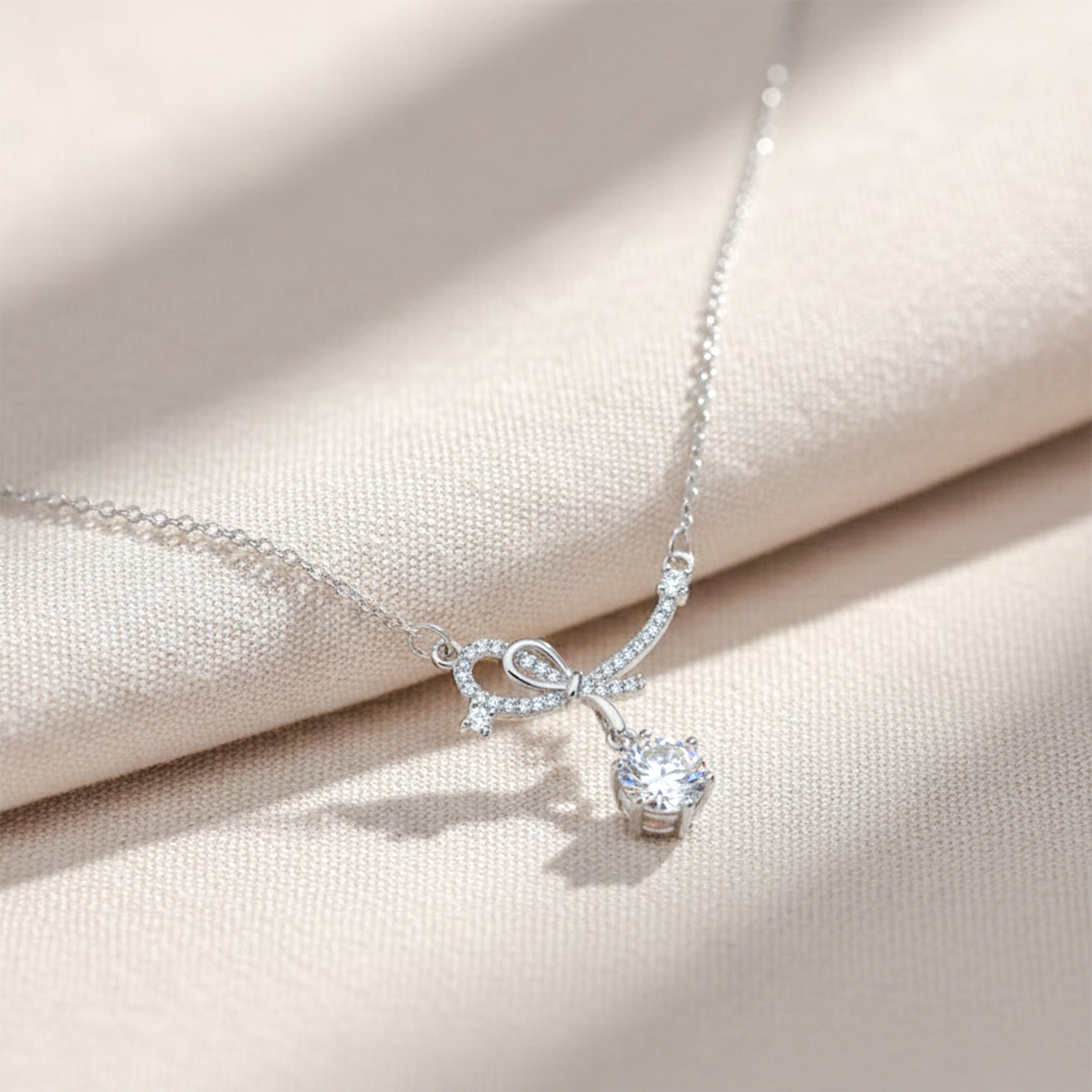 Silver Sterling Bow Ribbon Necklace for women - Finora Jewels