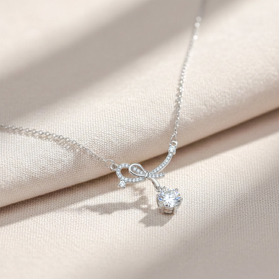 Silver Sterling Bow Ribbon Necklace for women - Finora Jewels