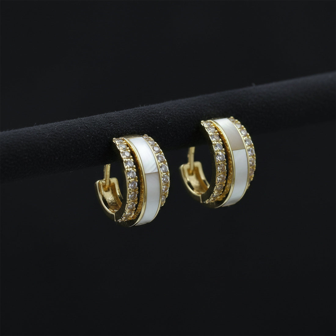 Gold Mother-of-Pearl Crystal Hoop Hoop Earrings for women - Finora Jewels