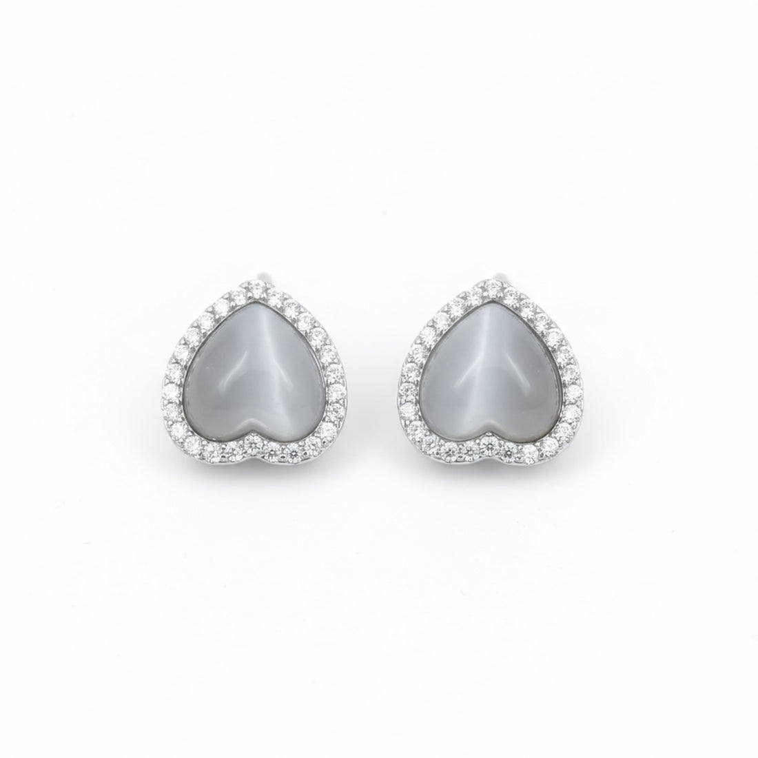Women Stud Earrings Grey Heart Halo Stud Silver jewellery - Finora Jewels
