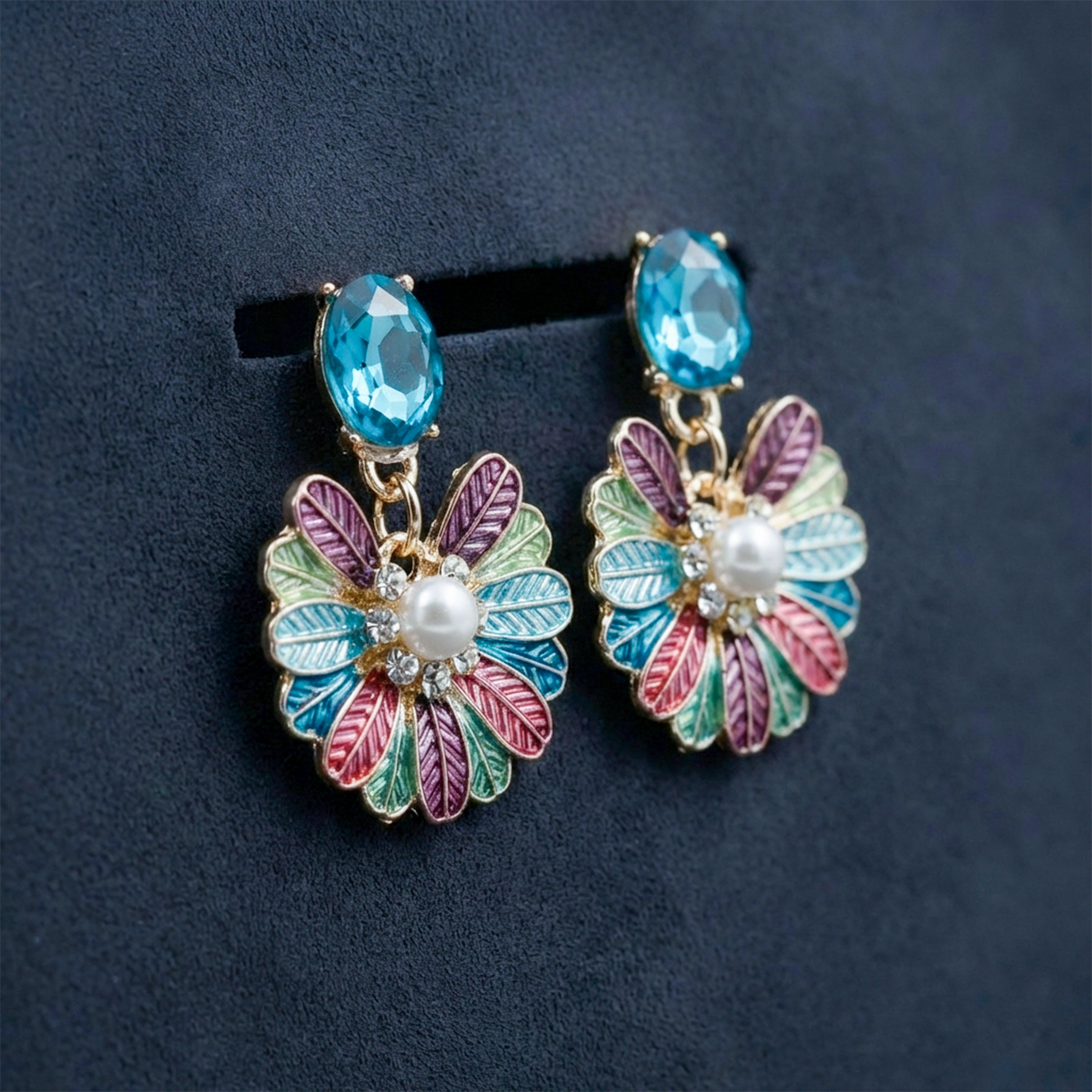 Multicolor Stud Earrings for women in Gold - Finora Jewels