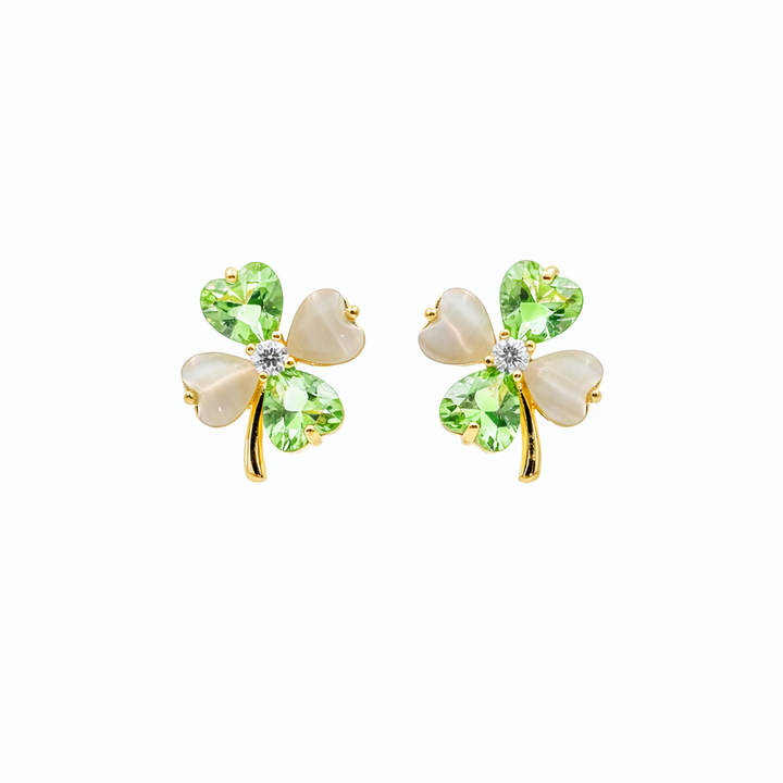 Jade Quatrefoil Cubic Zirconia Post Ear Studs GWE -112