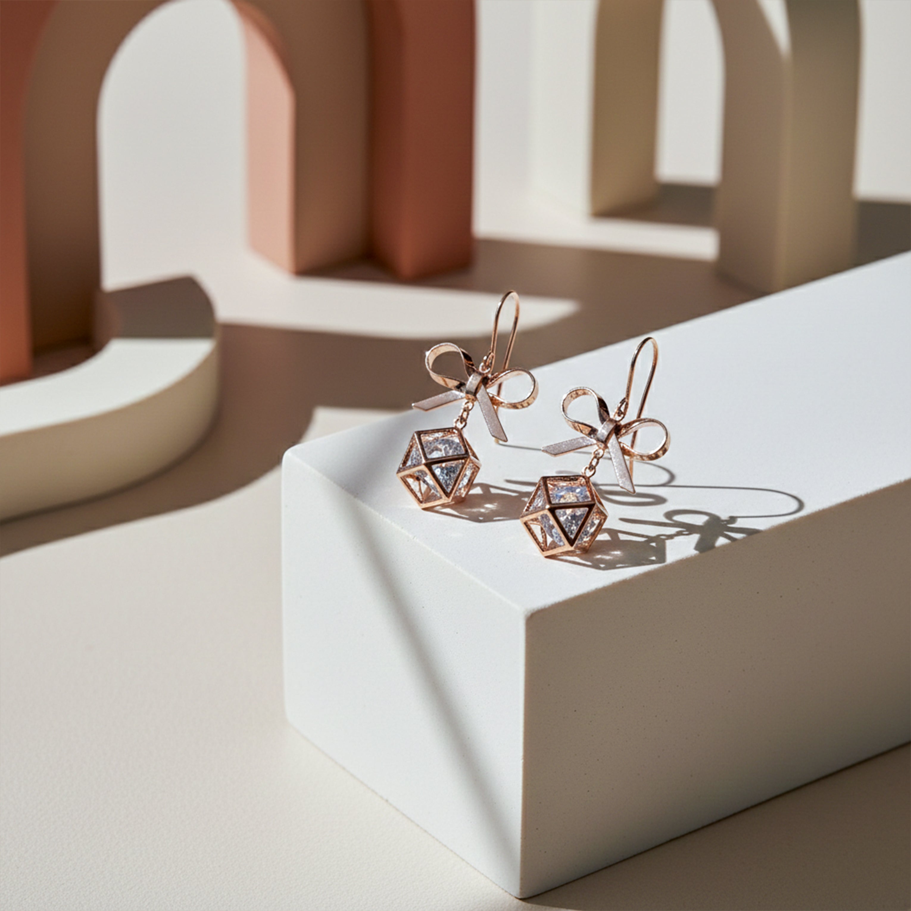 Rosette Gold Bow Ear Studs GWE -120