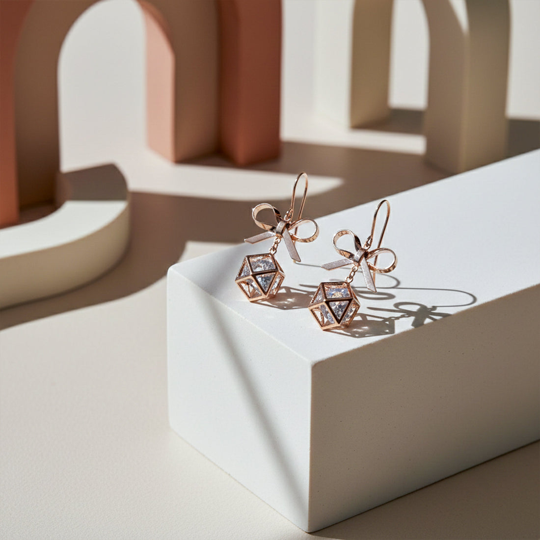 Rosette Gold Bow Ear Studs GWE -120
