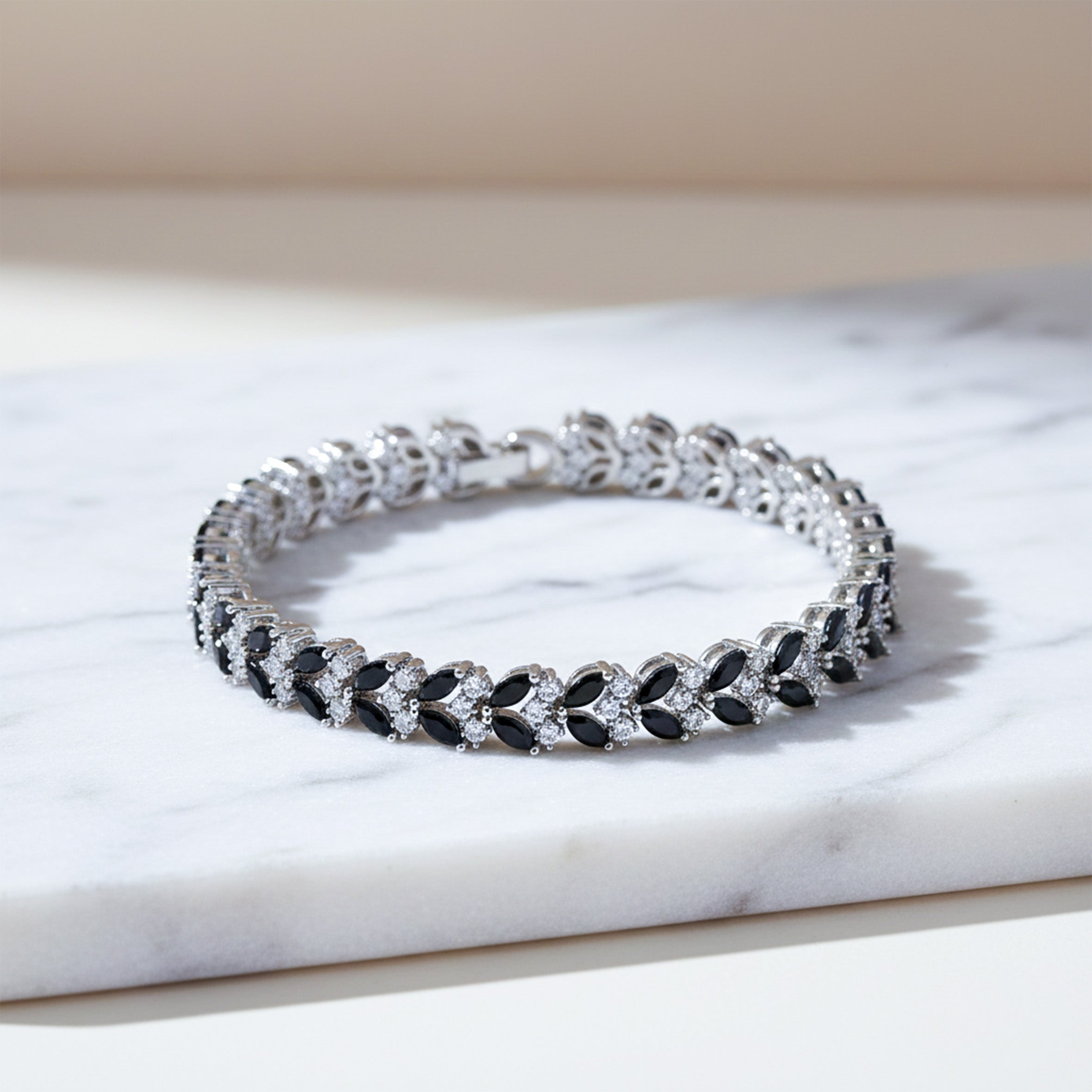 Black Marquise CZ Tennis Bracelet for women in Silver - Finora Jewels