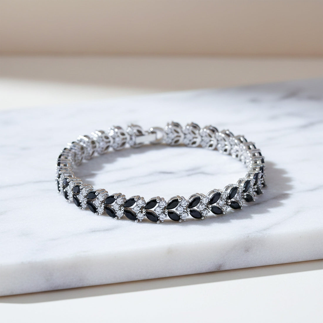 Black Marquise CZ Tennis Bracelet for women in Silver - Finora Jewels