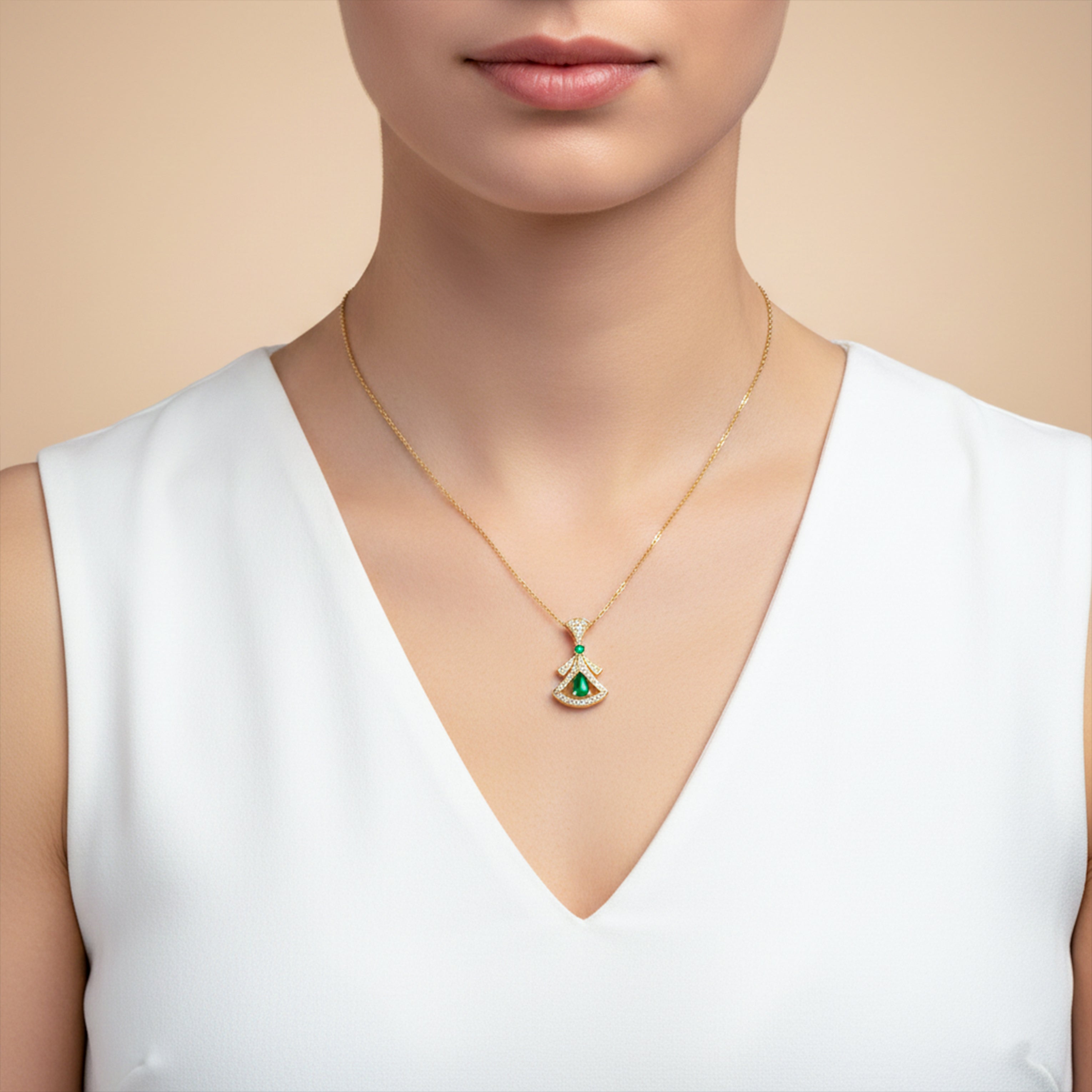 Gold Emerald Drop Designer Necklace for women - Finora Jewels