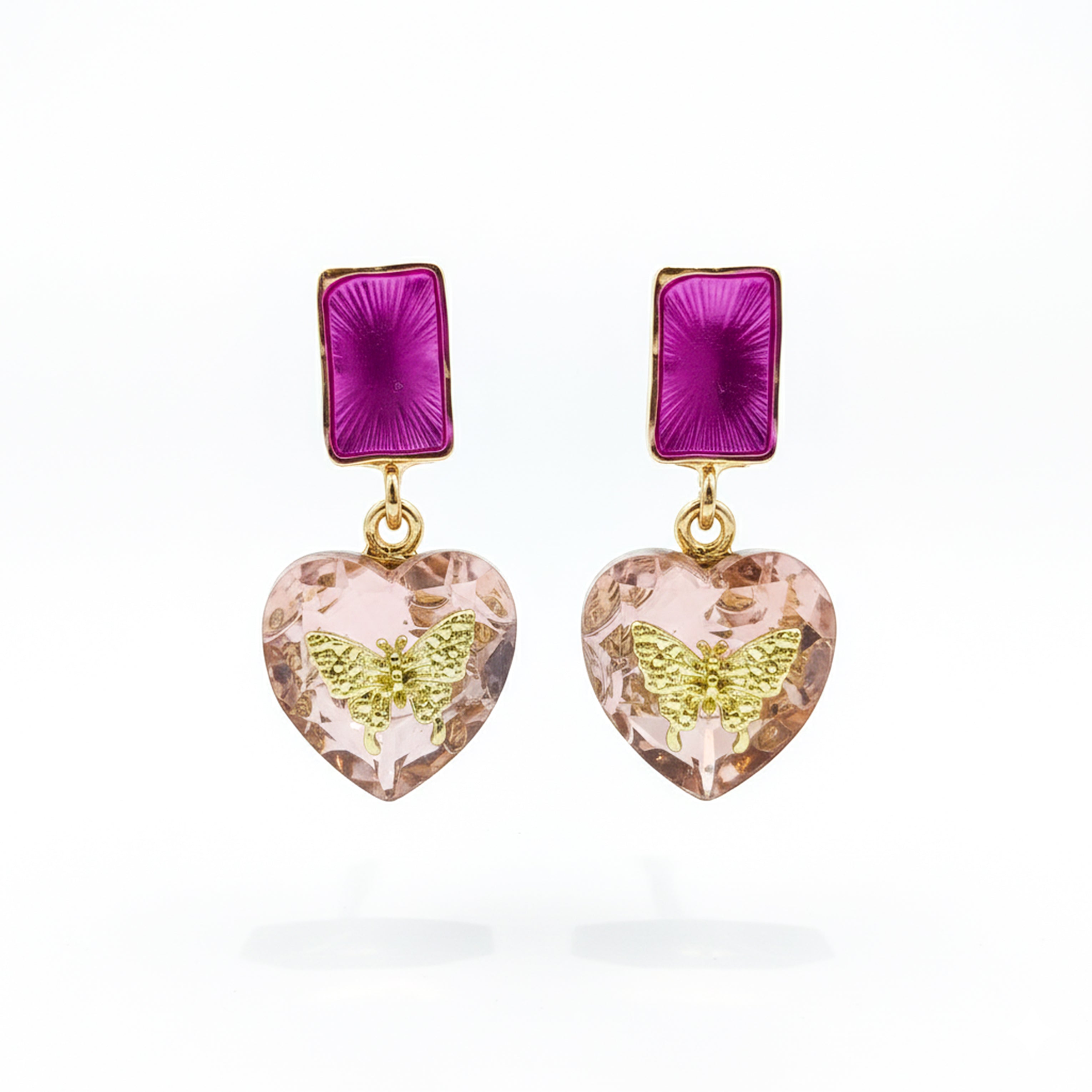 Women Stud Earrings Purple & Heart Butterfly Gold jewellery - Finora Jewels