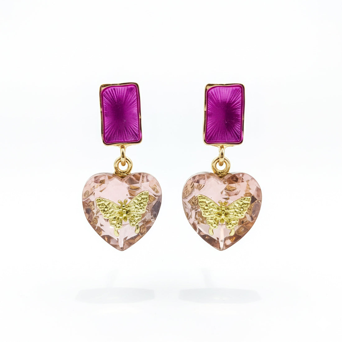 Women Stud Earrings Purple & Heart Butterfly Gold jewellery - Finora Jewels