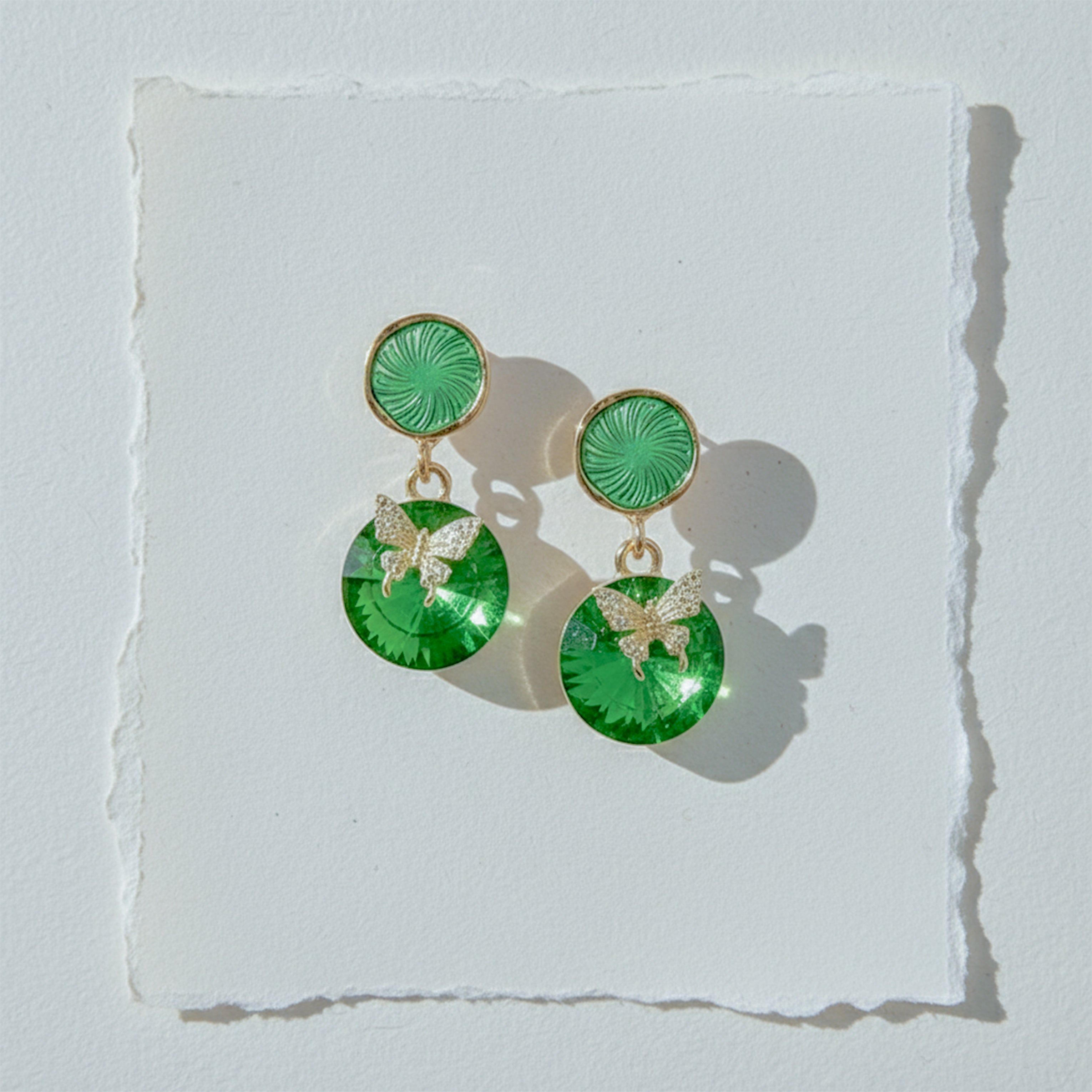 Green Butterfly Stud Earrings for women in Gold - Finora Jewels