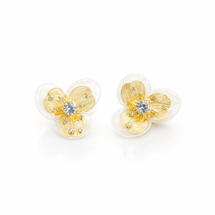 Gold-Toned Sheer Foliage Post Ear Studs GWE -169