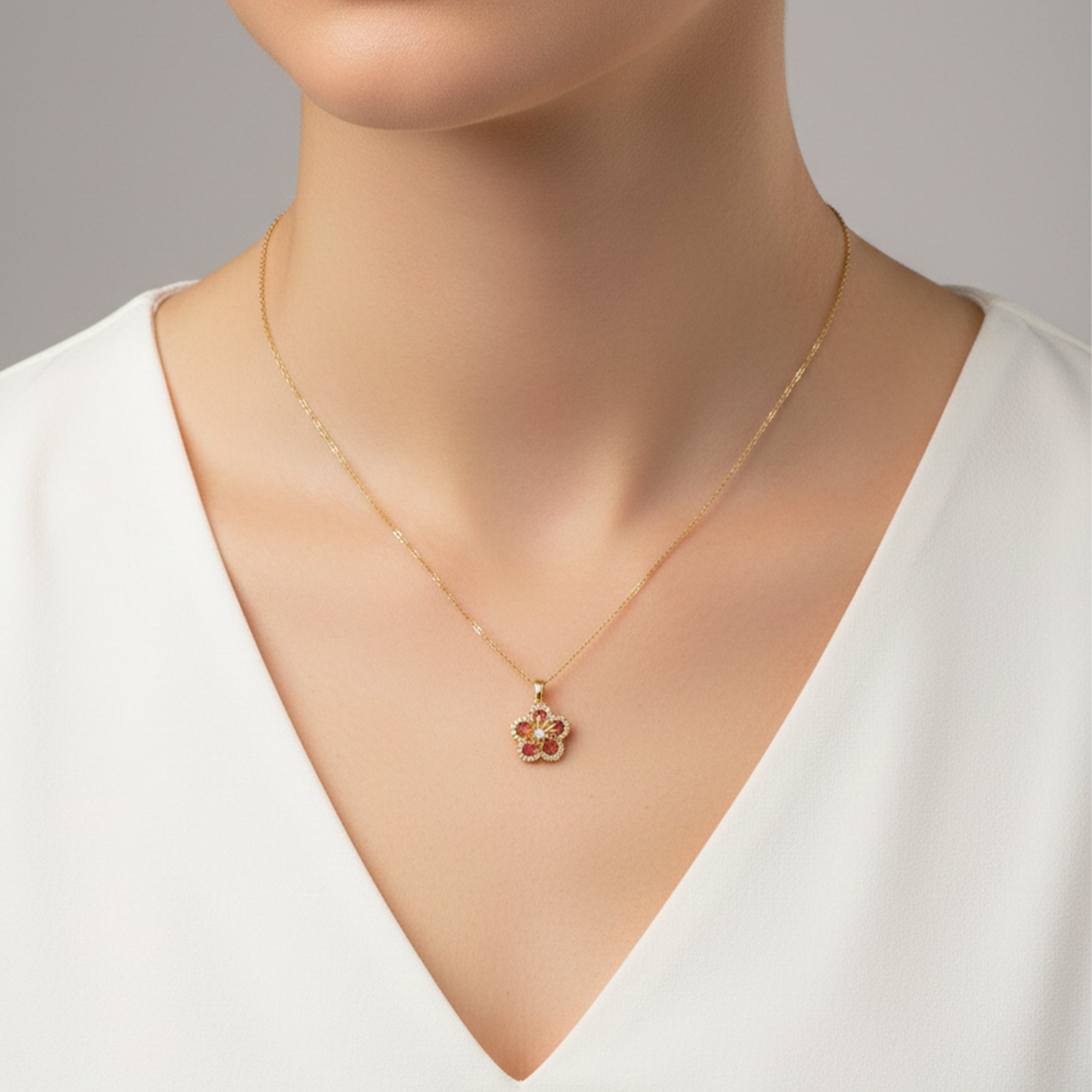 Rosette Foliage Cubic Zirconia Locket Women Link Set GWN -123
