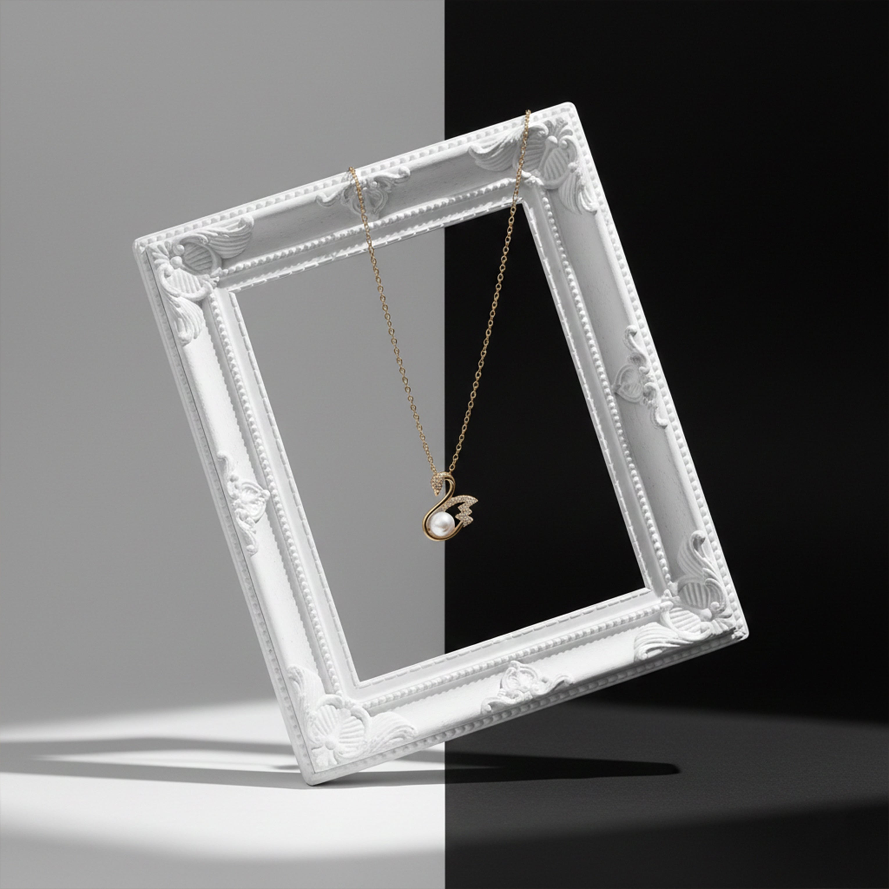 Gold-Toned Swan Moti Locket Link Set GWN -35