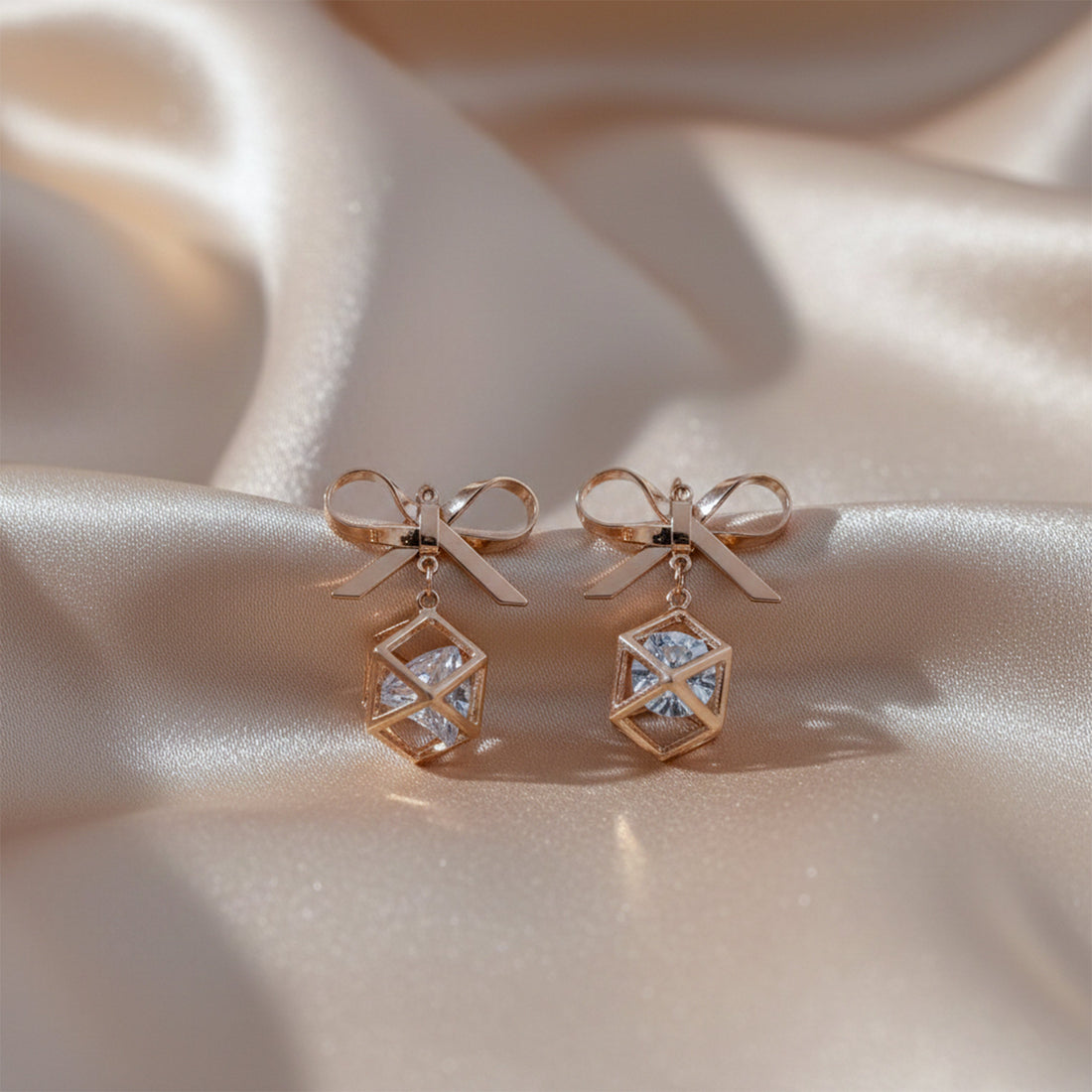 Rosette Gold Bow Ear Studs GWE -120