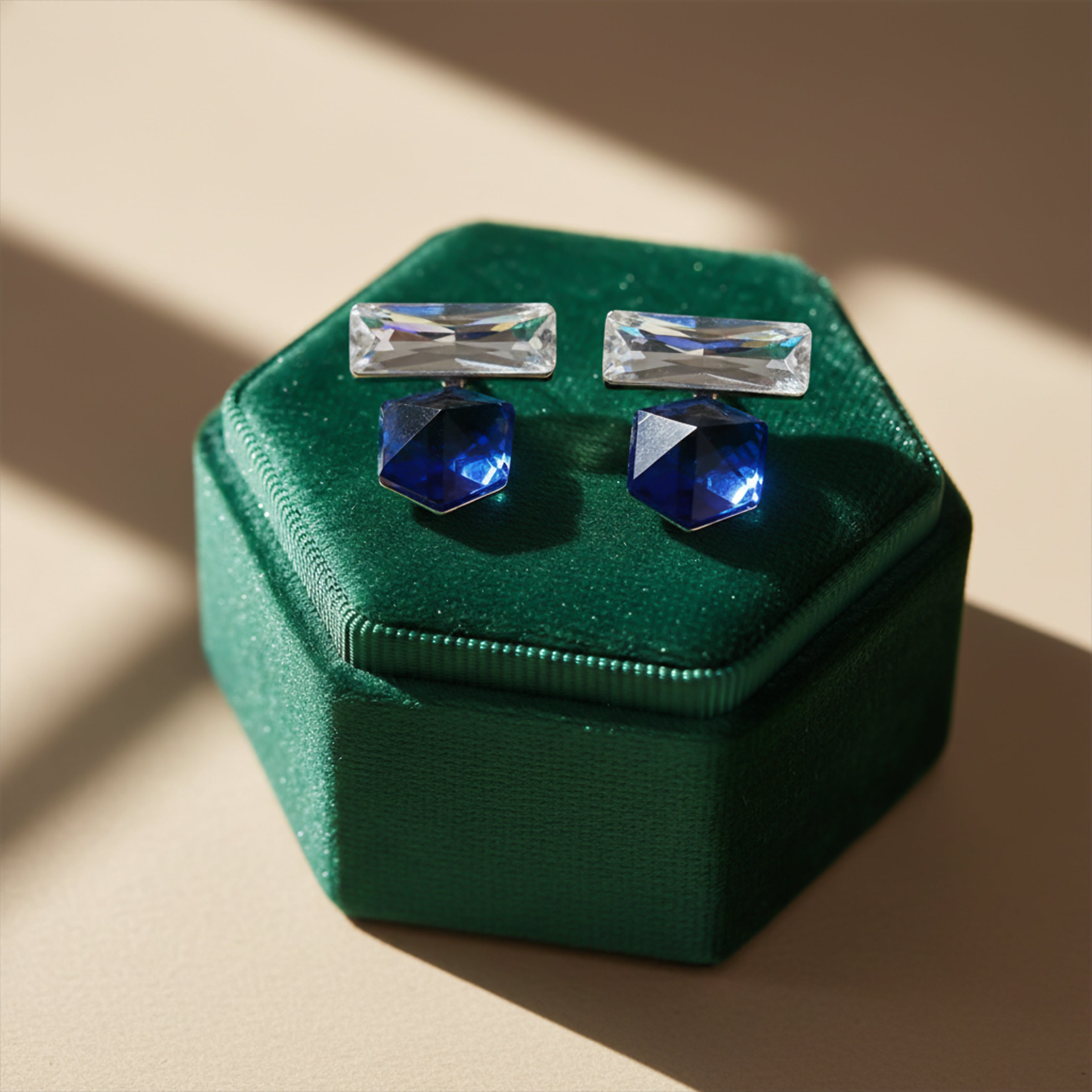 Women Stud Earrings Blue & Clear Crystal Geometric Drop Gold jewellery - Finora Jewels