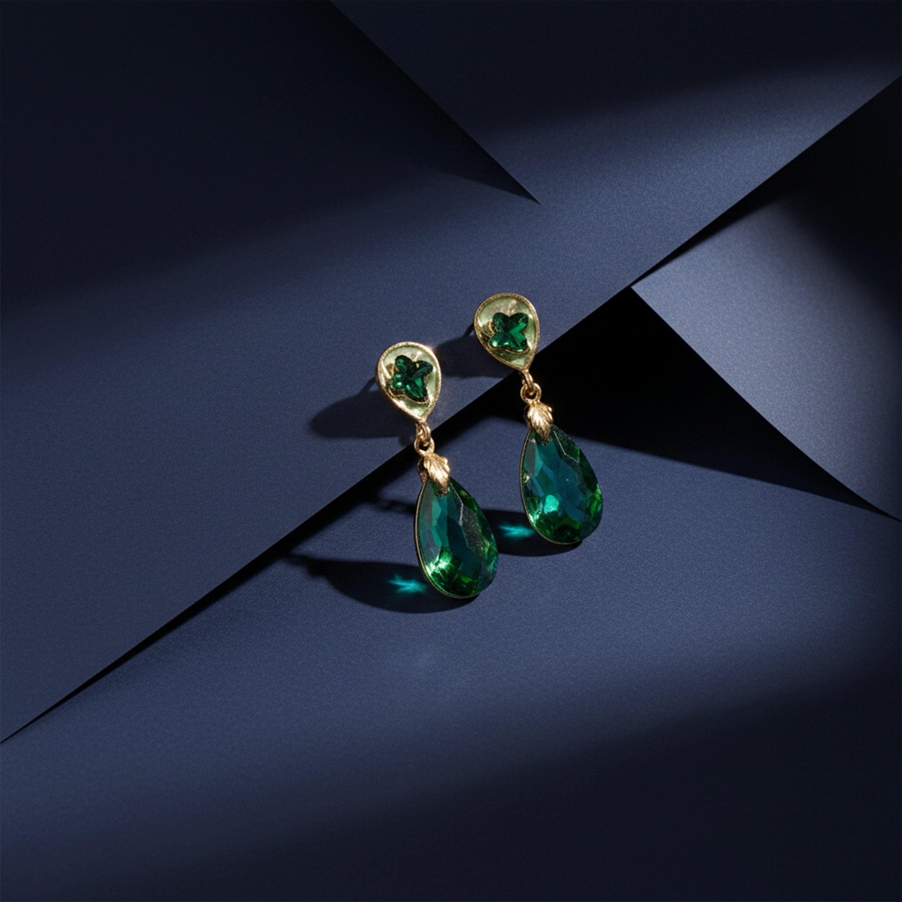 Gold Emerald Green Stud Earrings for women - Finora Jewels