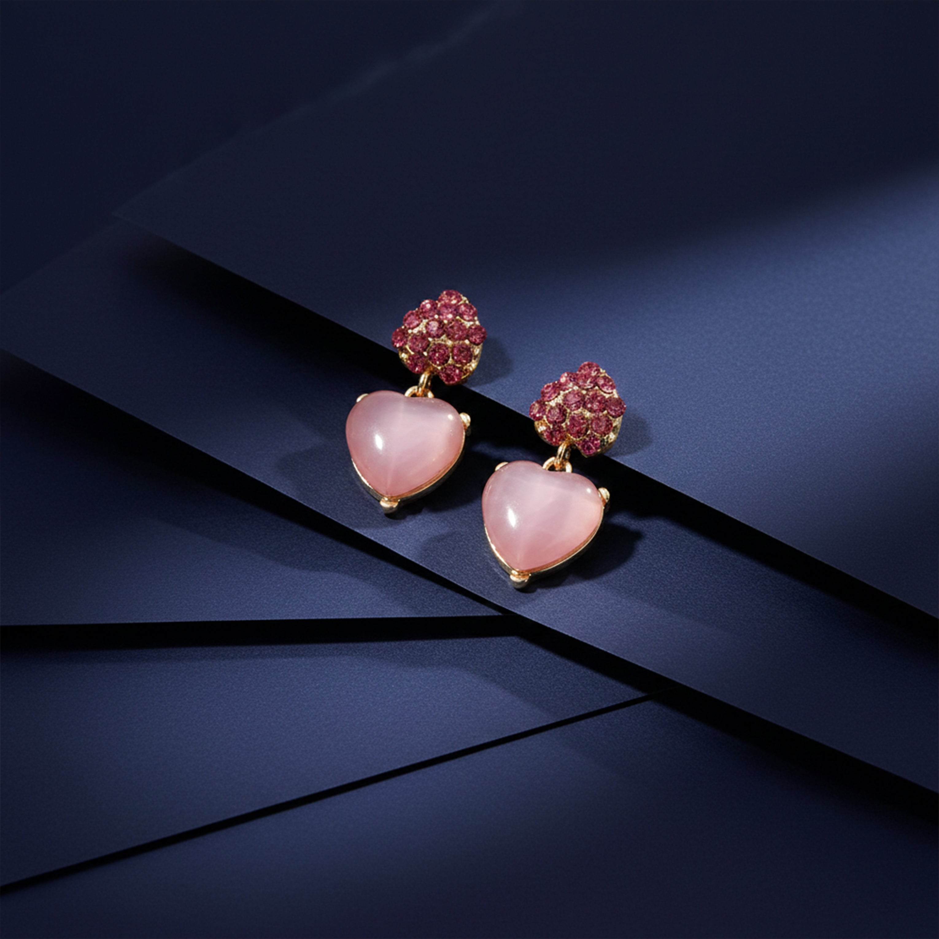 Pink Heart Crystal Stud Earrings for women in Gold - Finora Jewels