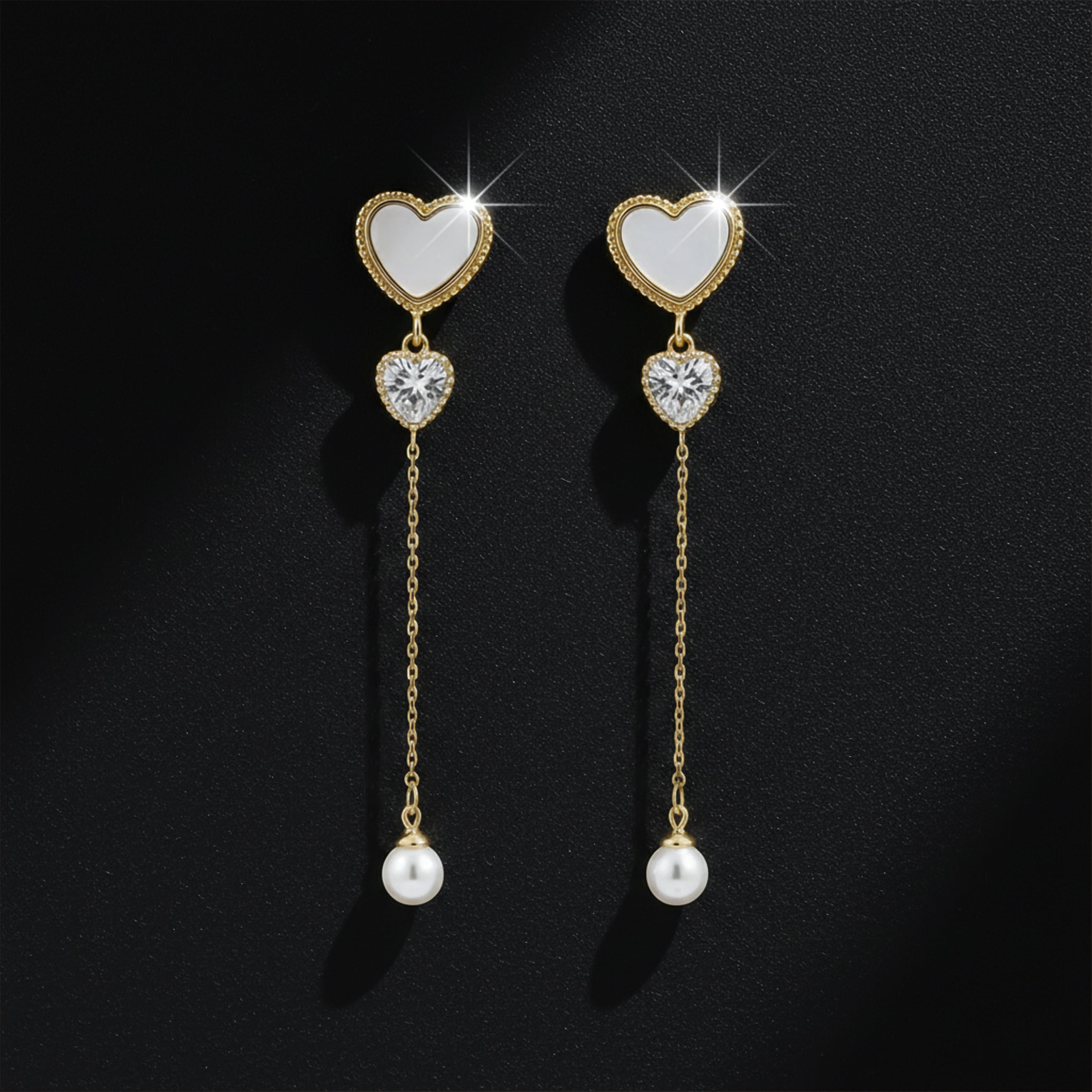 Women Stud Earrings Pearl Chain Drop Gold jewellery - Finora Jewels