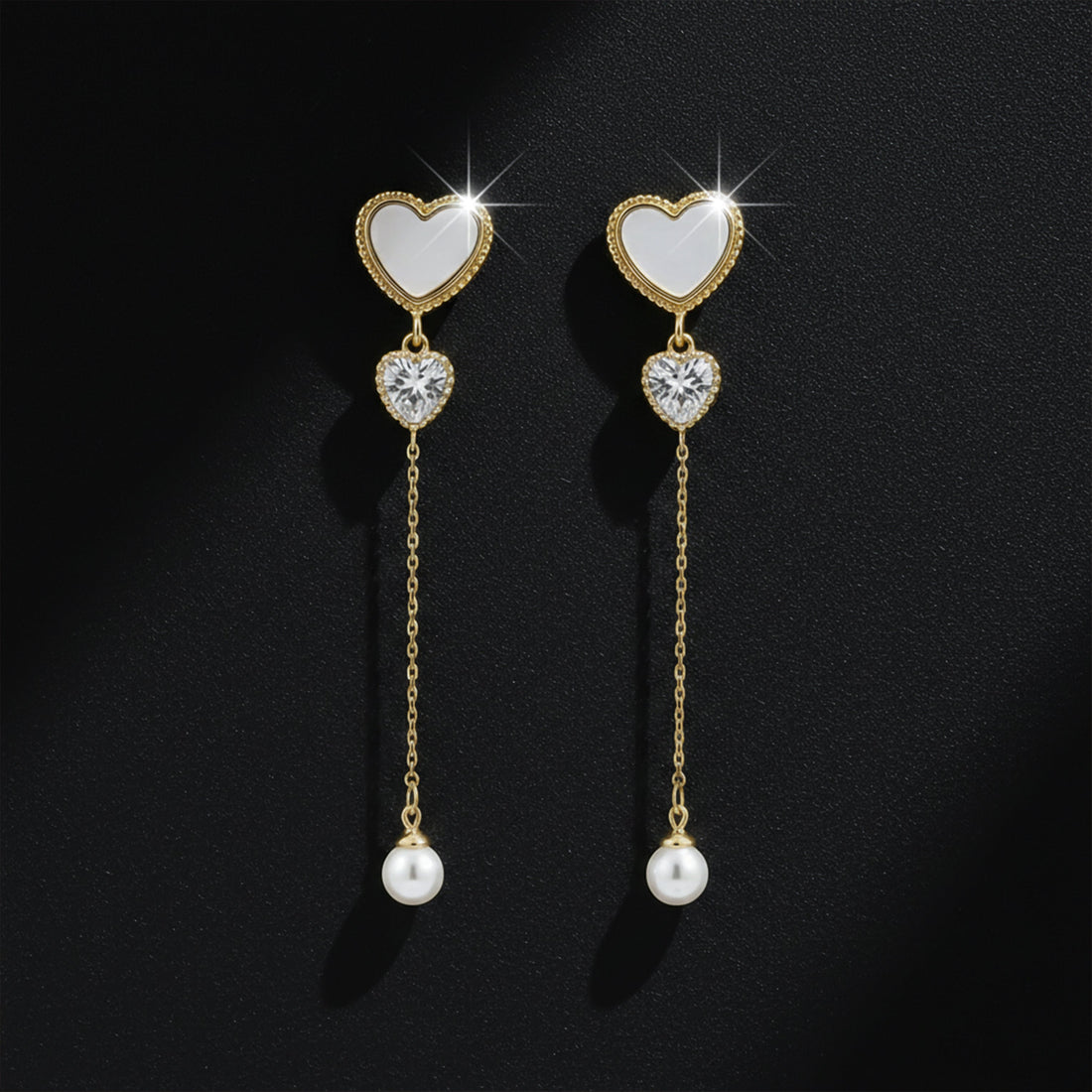 Women Stud Earrings Pearl Chain Drop Gold jewellery - Finora Jewels