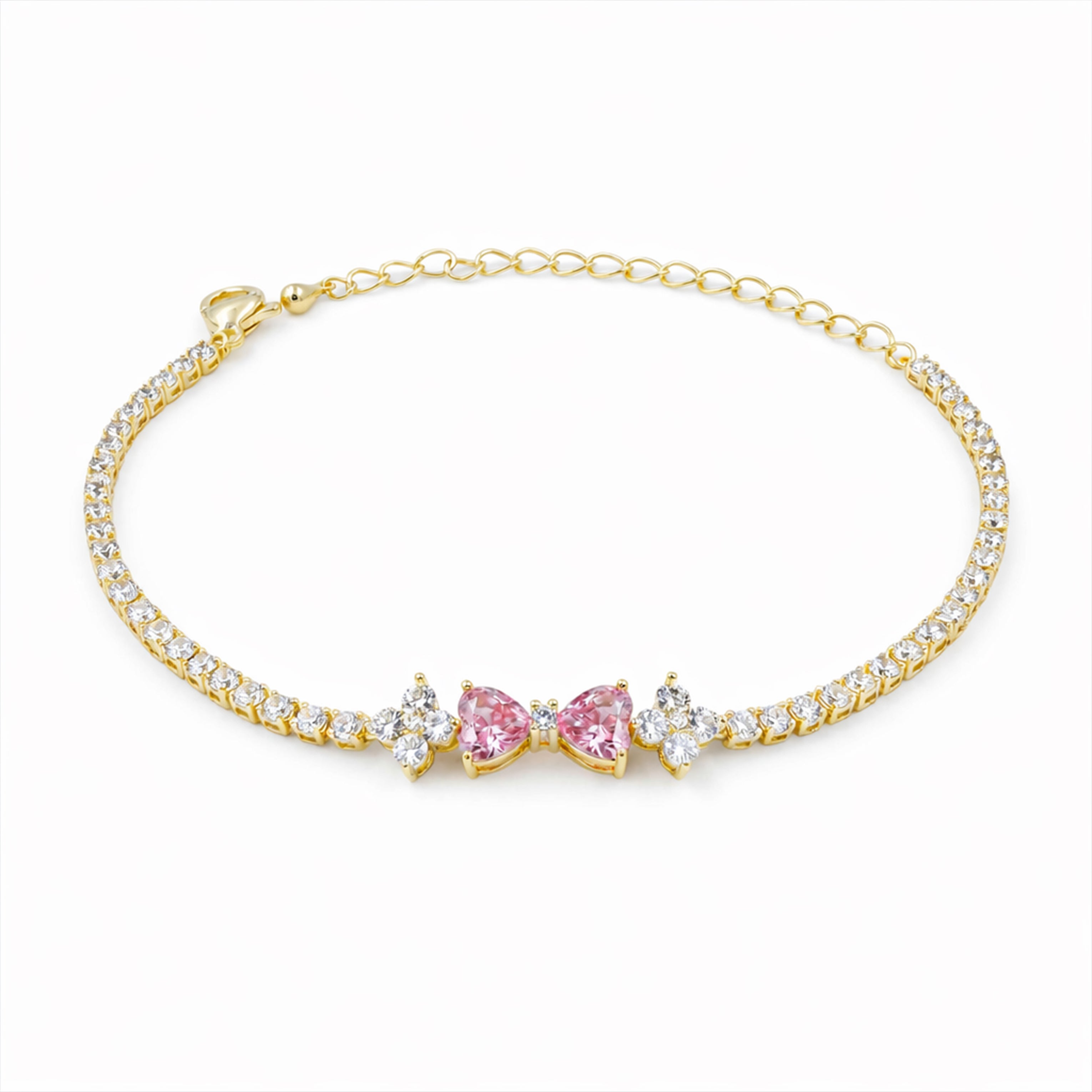 Women Bracelet Pink Heart Crystal Tennis Gold jewellery - Finora Jewels