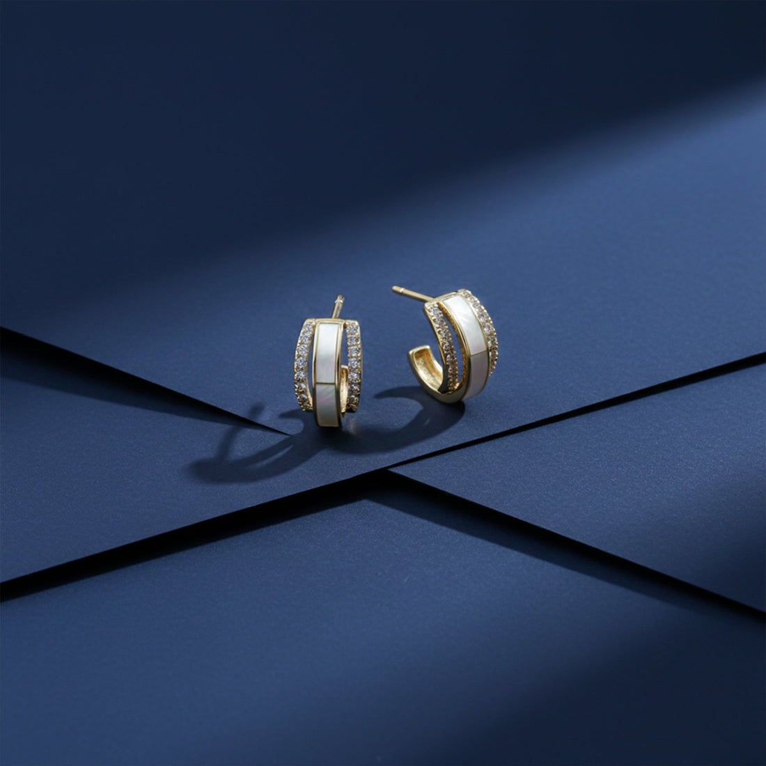 Gold Mother-of-Pearl Crystal Hoop Hoop Earrings for women - Finora Jewels