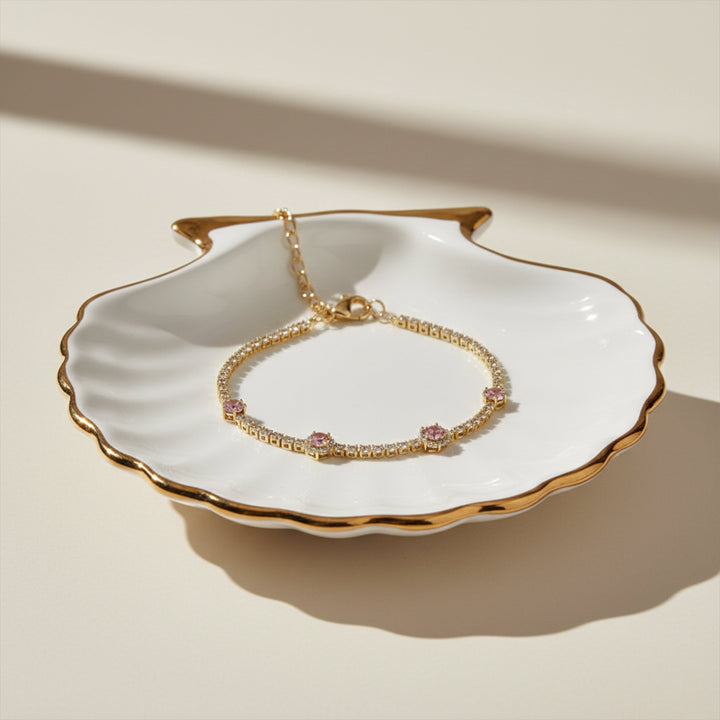 Gold Plated Pink Halo Tennis Bracelet