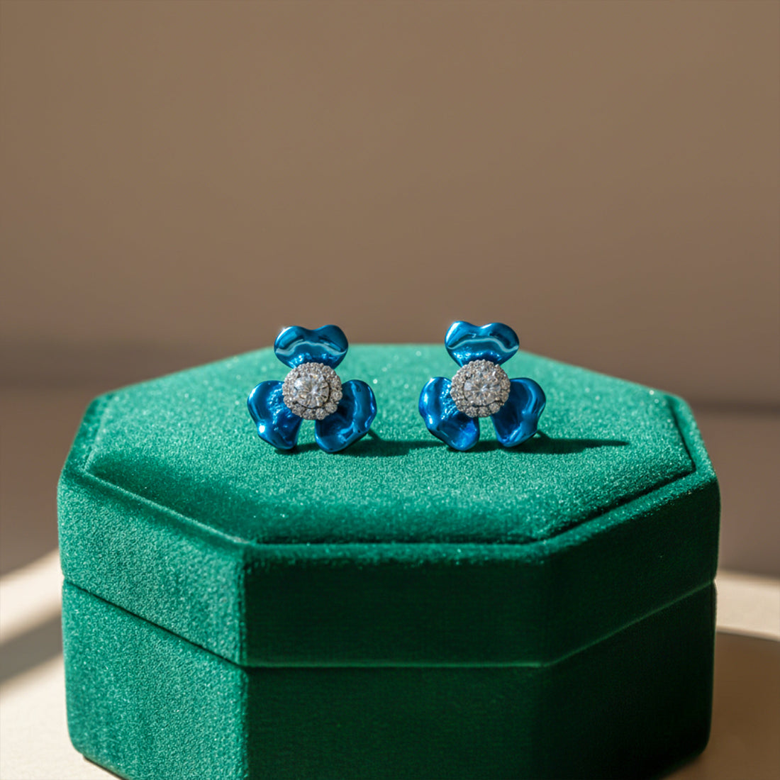 Blue Foliage Cubic Zirconia Studs GWE -108